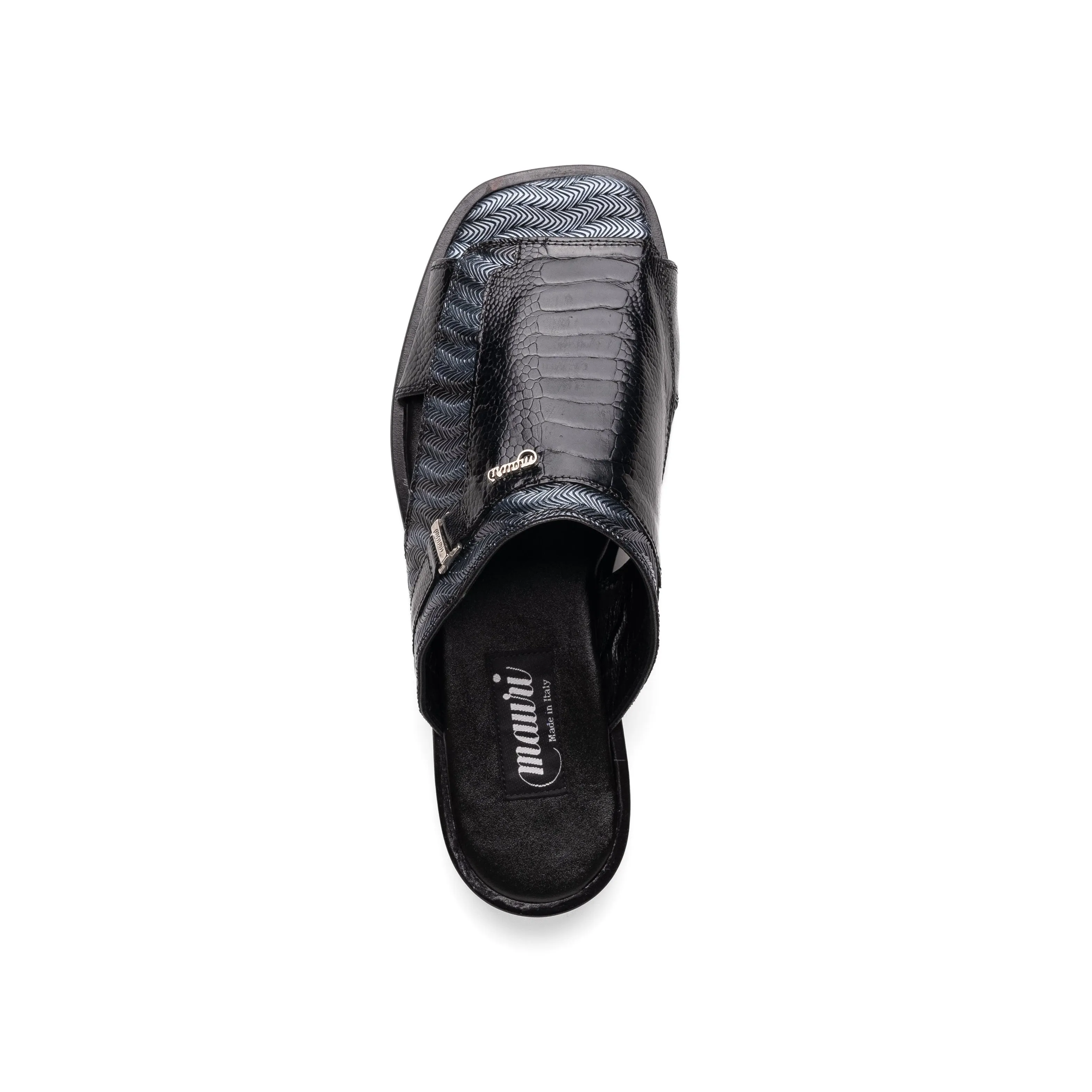 Mauri Shoes Mauri Aloha in Black / Multigrey Mens Exotic Ostrich Leg / Balera Leather Slip-on Sandals