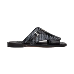 Mauri Shoes Mauri Aloha in Black / Multigrey Mens Exotic Ostrich Leg / Balera Leather Slip-on Sandals