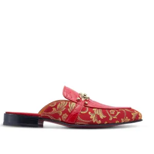 Mauri Shoes Mauri Bermuda in Red Mens Exotic Alligator / Gobelins Fabric High End Horsebit Mules