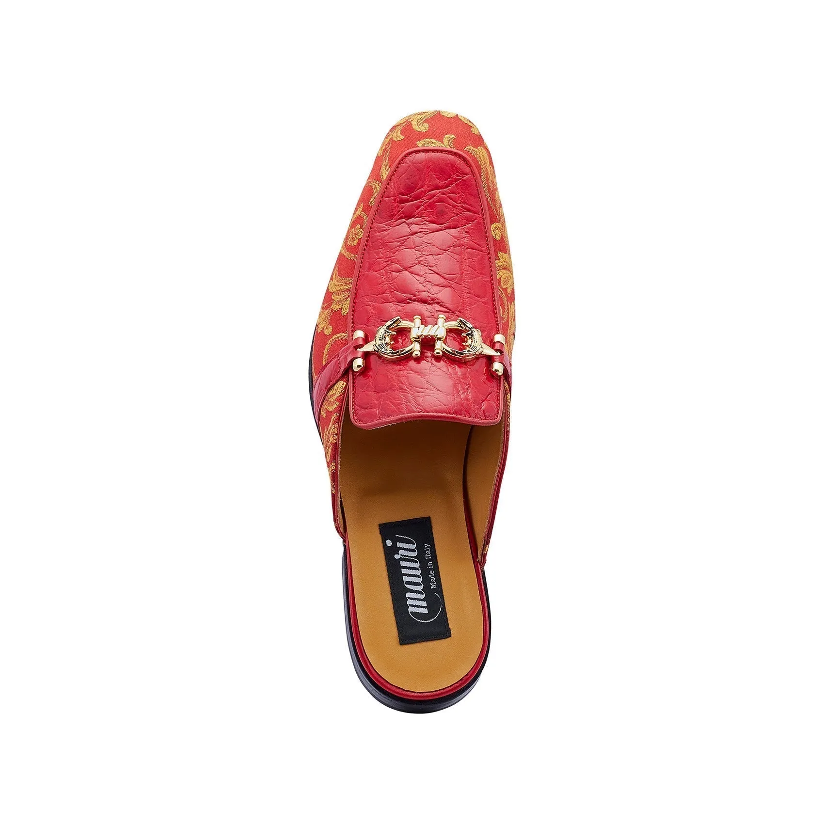 Mauri Shoes Mauri Bermuda in Red Mens Exotic Alligator / Gobelins Fabric High End Horsebit Mules