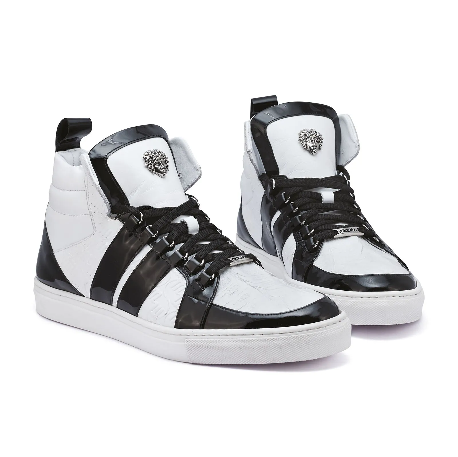 Mauri Shoes Mauri Blackjack in Black / White Mens Exotic Crocodile / Patent / Nappa Leather High-Top Sneakers