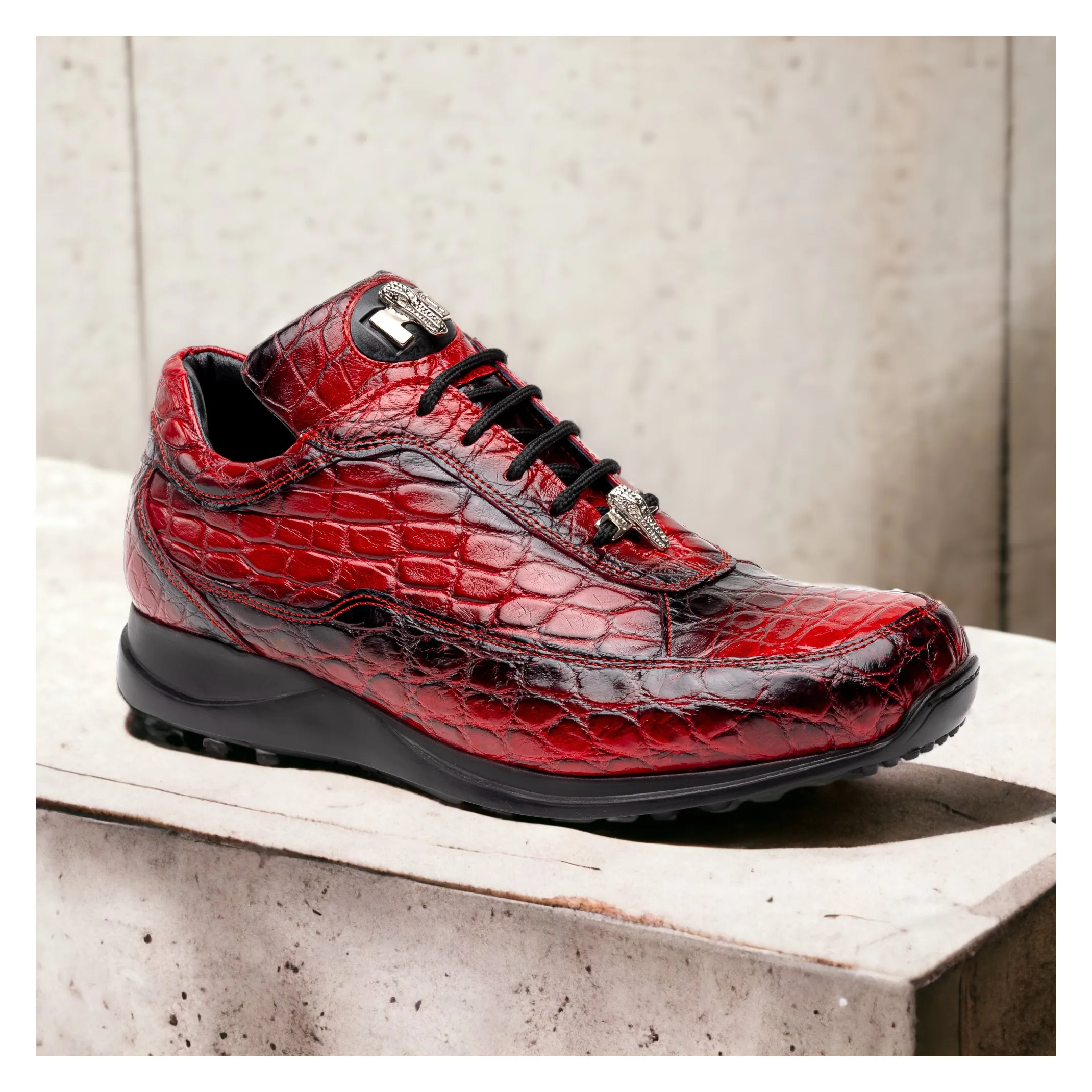 Mauri Shoes Mauri Bloodshed in Red / Dirty Black Mens Exotic Alligator Casual Sneakers