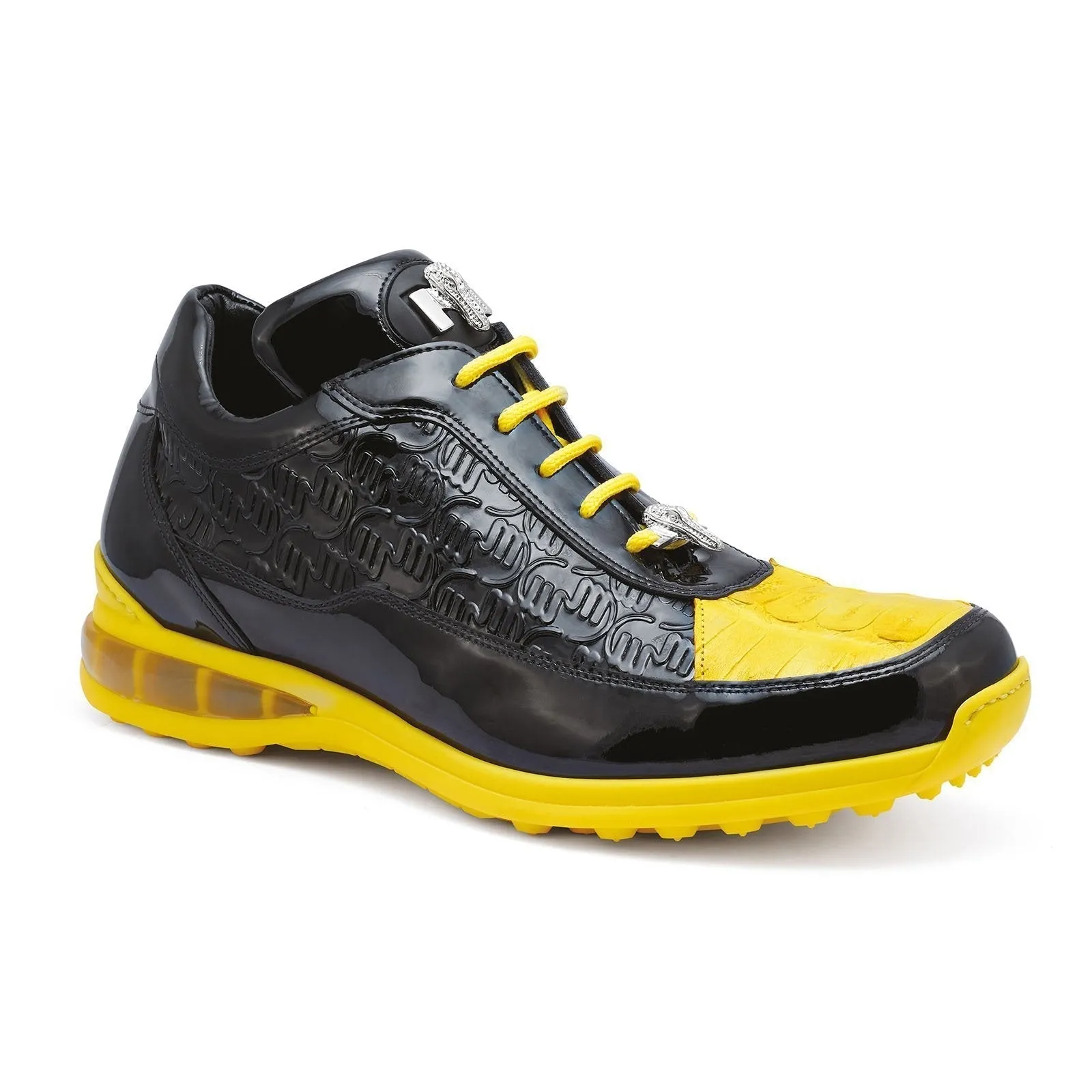 Mauri Shoes Mauri Bubble in Black / Yellow Mens Exotic Crocodile / Patent Leather Sneakers