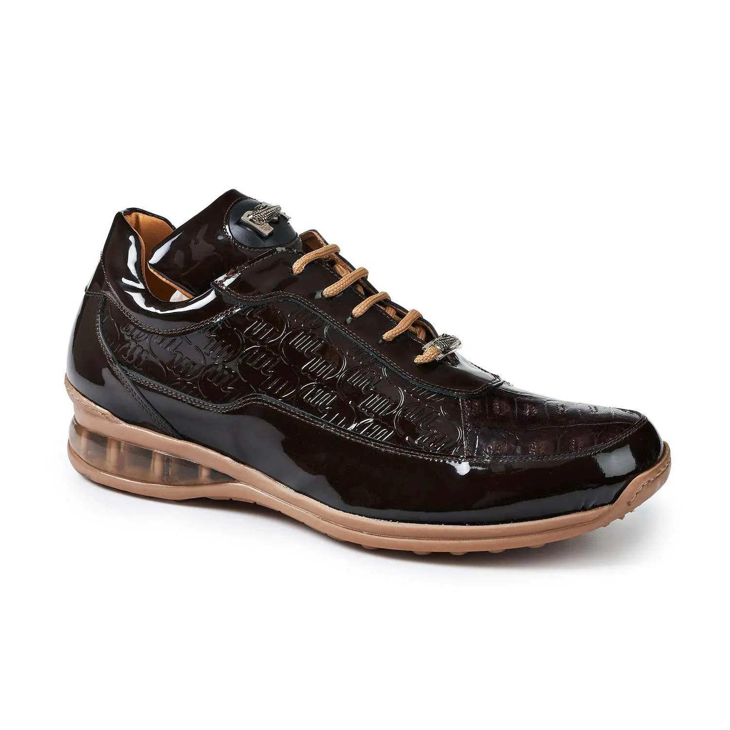 Mauri Shoes Mauri Bubble in Dune / Dark Brown Mens Baby Crocodile and Patent Print Leather Sneakers