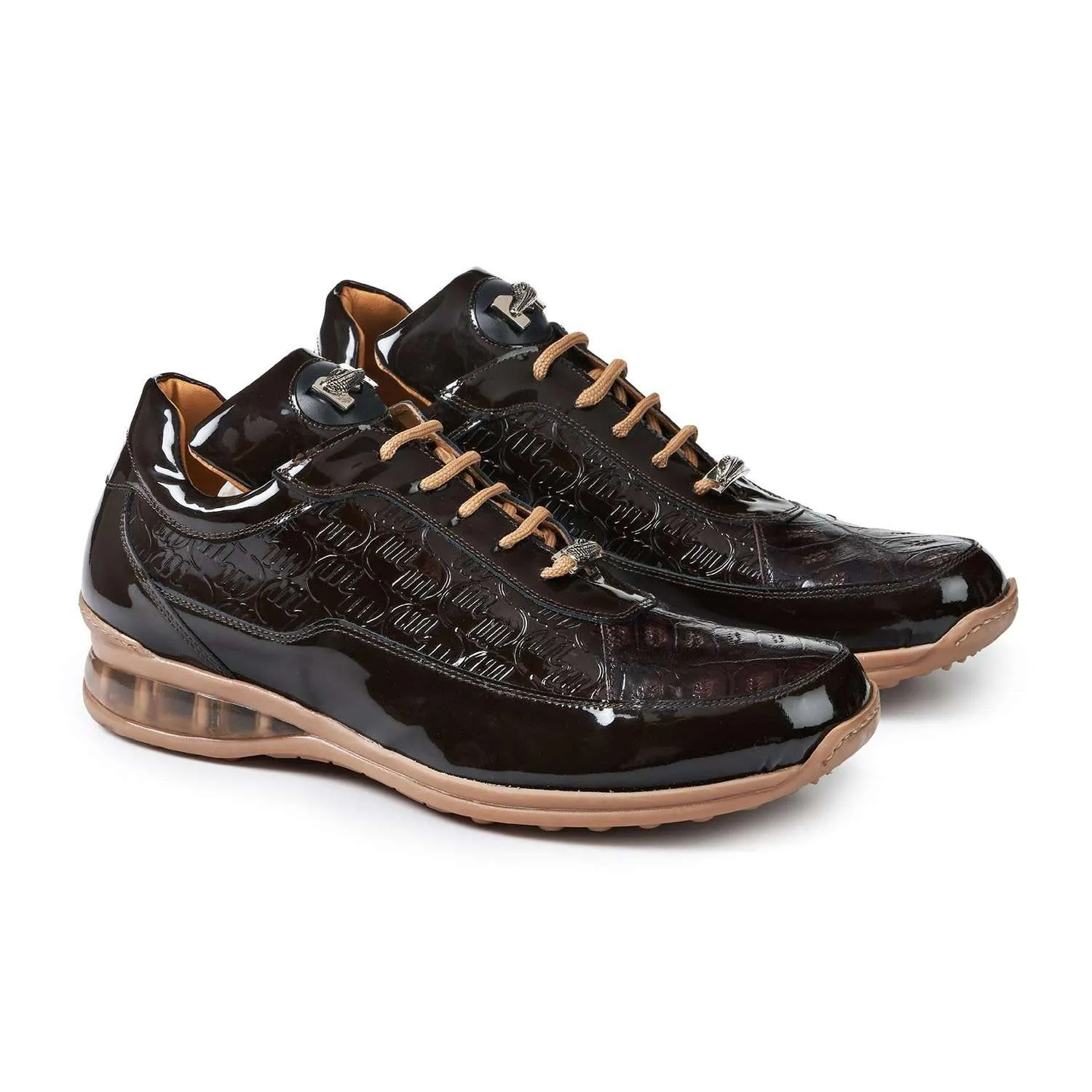 Mauri Shoes Mauri Bubble in Dune / Dark Brown Mens Baby Crocodile and Patent Print Leather Sneakers