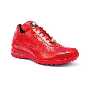 Mauri Shoes Mauri Bubble in Red Mens Exotic Crocodile / Patent Embossed Leather Casual Sneakers