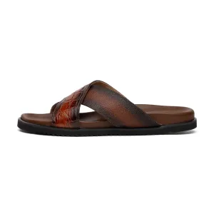 Mauri Shoes Mauri Coral in Cognac / Dirty T.Moro Mens Exotic Alligator / Time Leather Slip-on Sandals