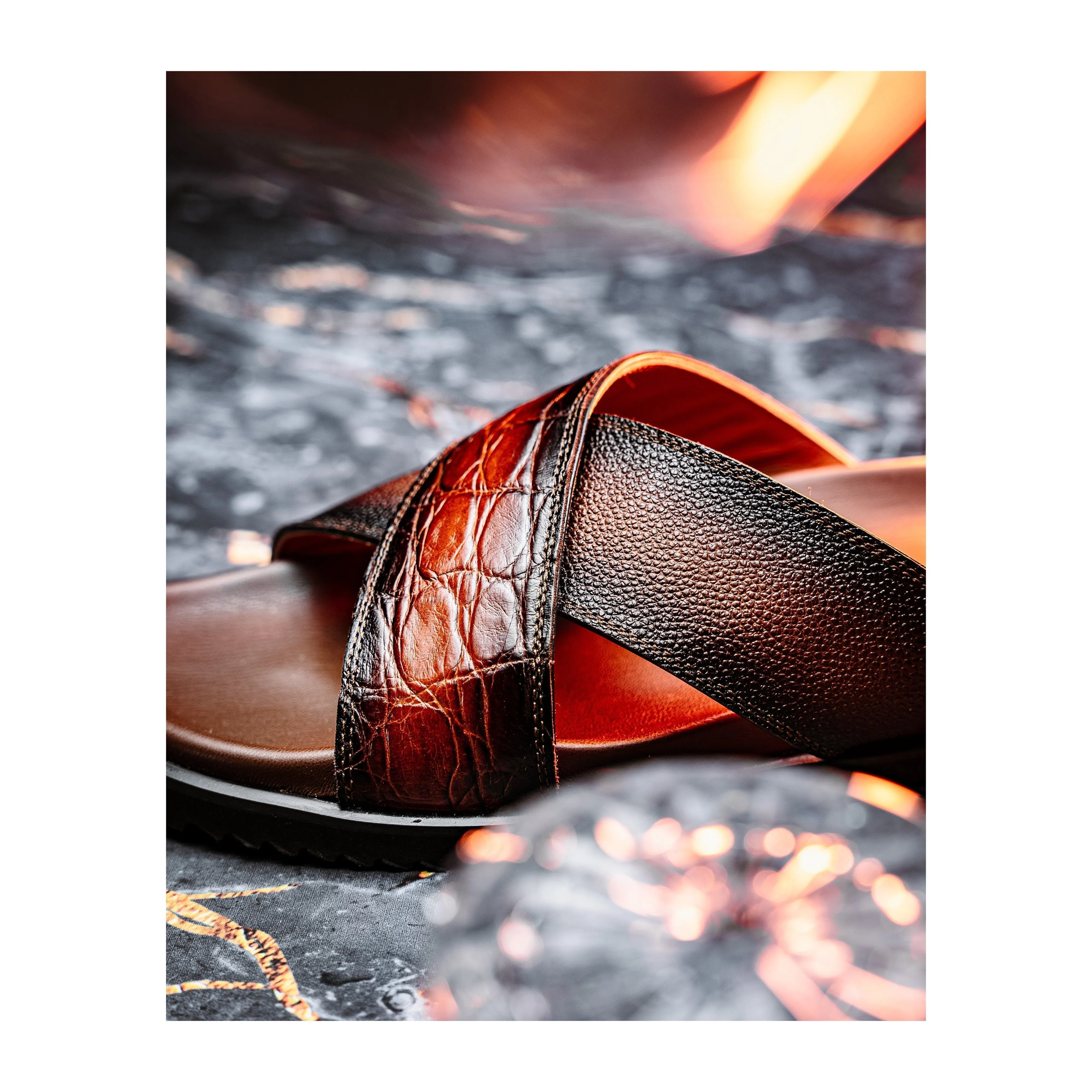 Mauri Shoes Mauri Coral in Cognac / Dirty T.Moro Mens Exotic Alligator / Time Leather Slip-on Sandals