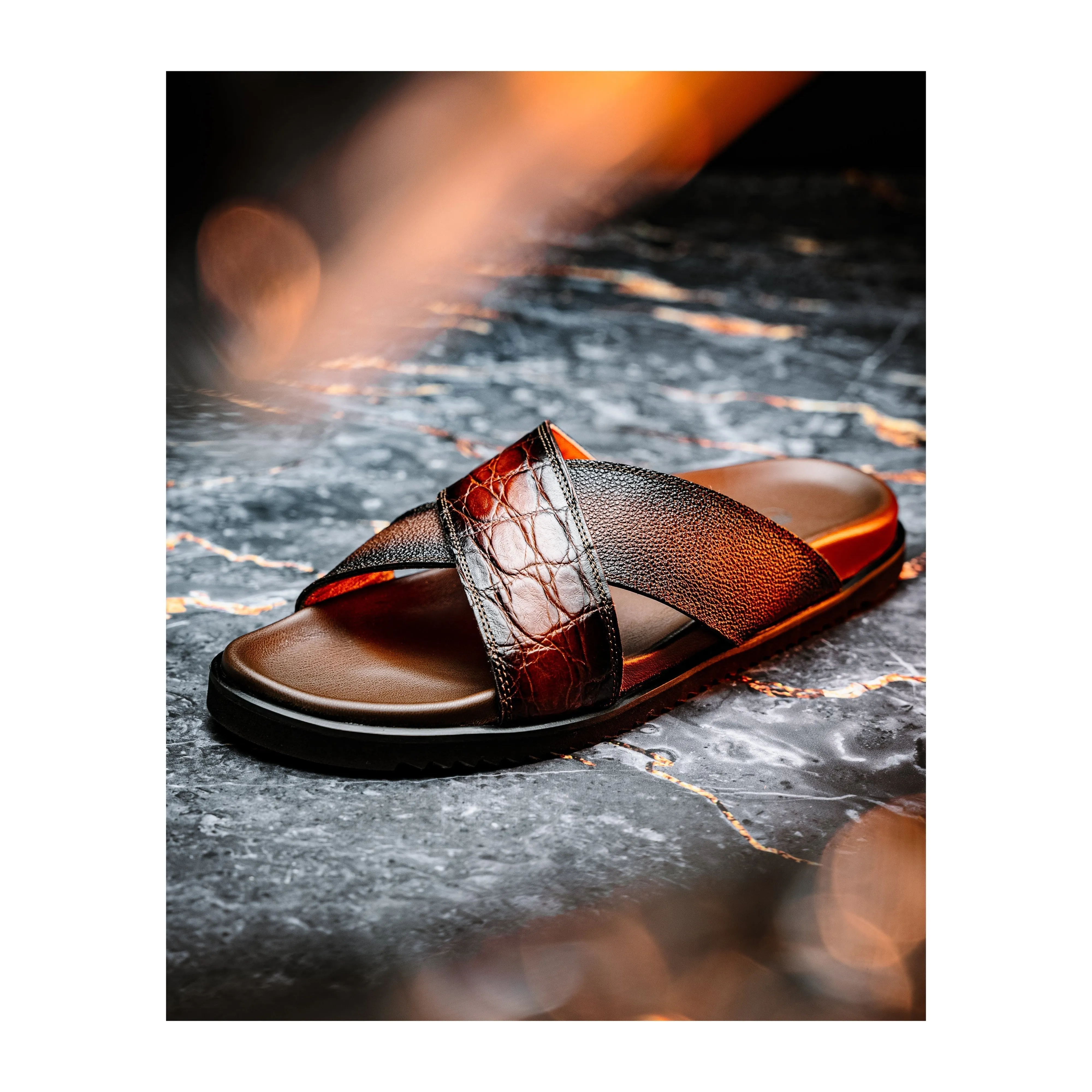 Mauri Shoes Mauri Coral in Cognac / Dirty T.Moro Mens Exotic Alligator / Time Leather Slip-on Sandals
