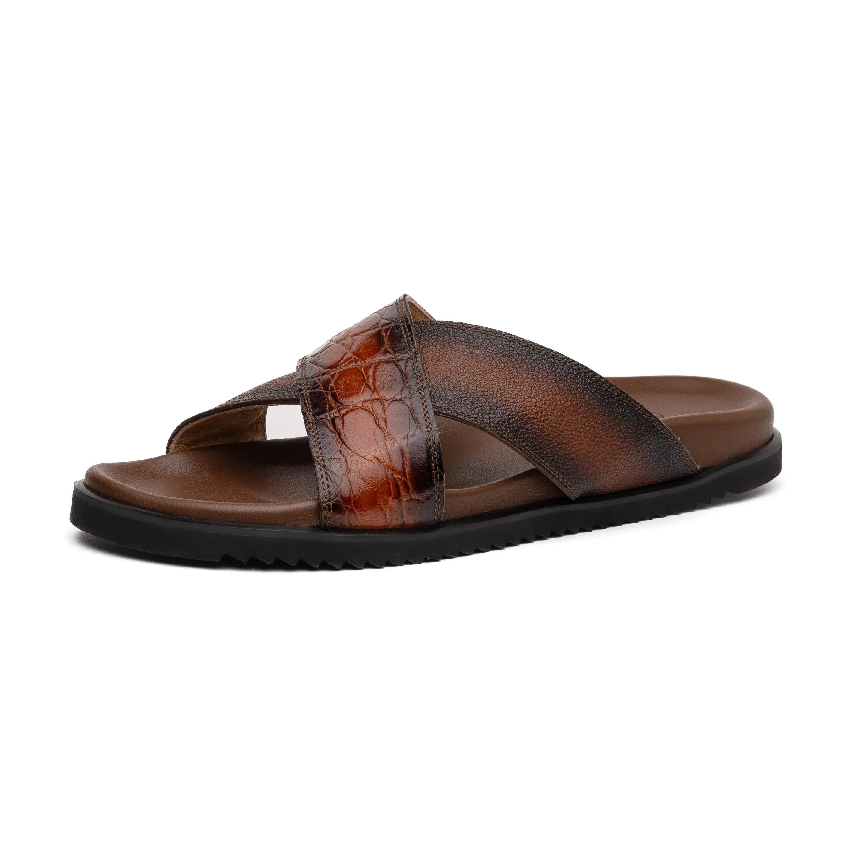 Mauri Shoes Mauri Coral in Cognac / Dirty T.Moro Mens Exotic Alligator / Time Leather Slip-on Sandals