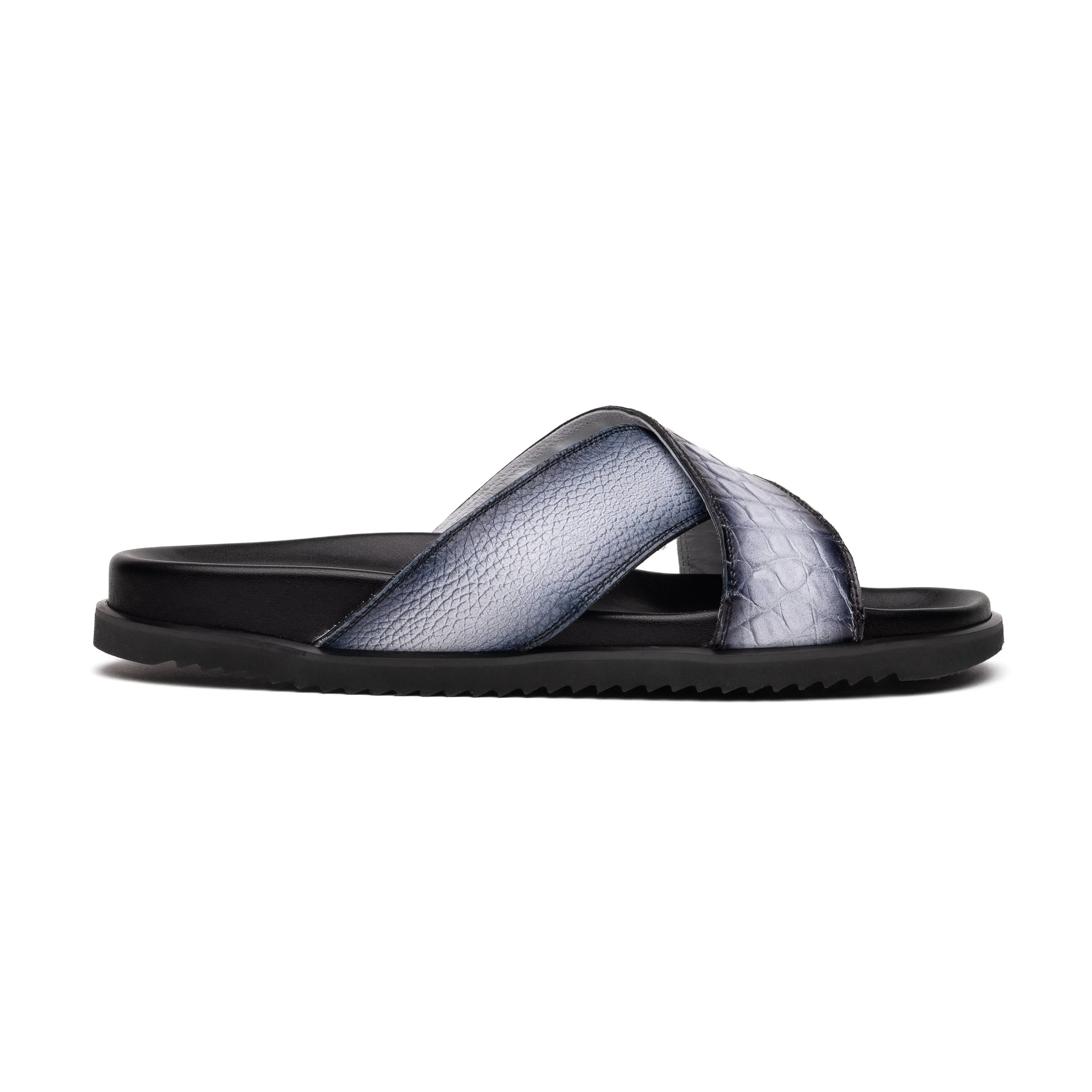 Mauri Shoes Mauri Coral in White / Dirty Black Mens Exotic Alligator / Time Leather Slip-on Sandals