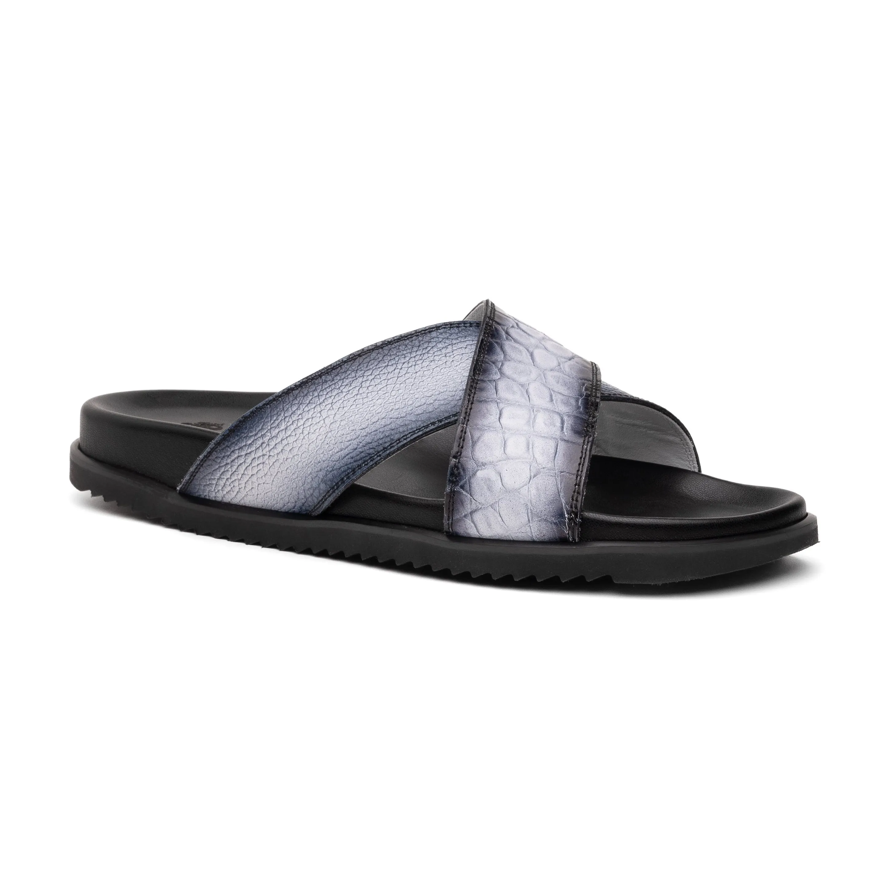 Mauri Shoes Mauri Coral in White / Dirty Black Mens Exotic Alligator / Time Leather Slip-on Sandals