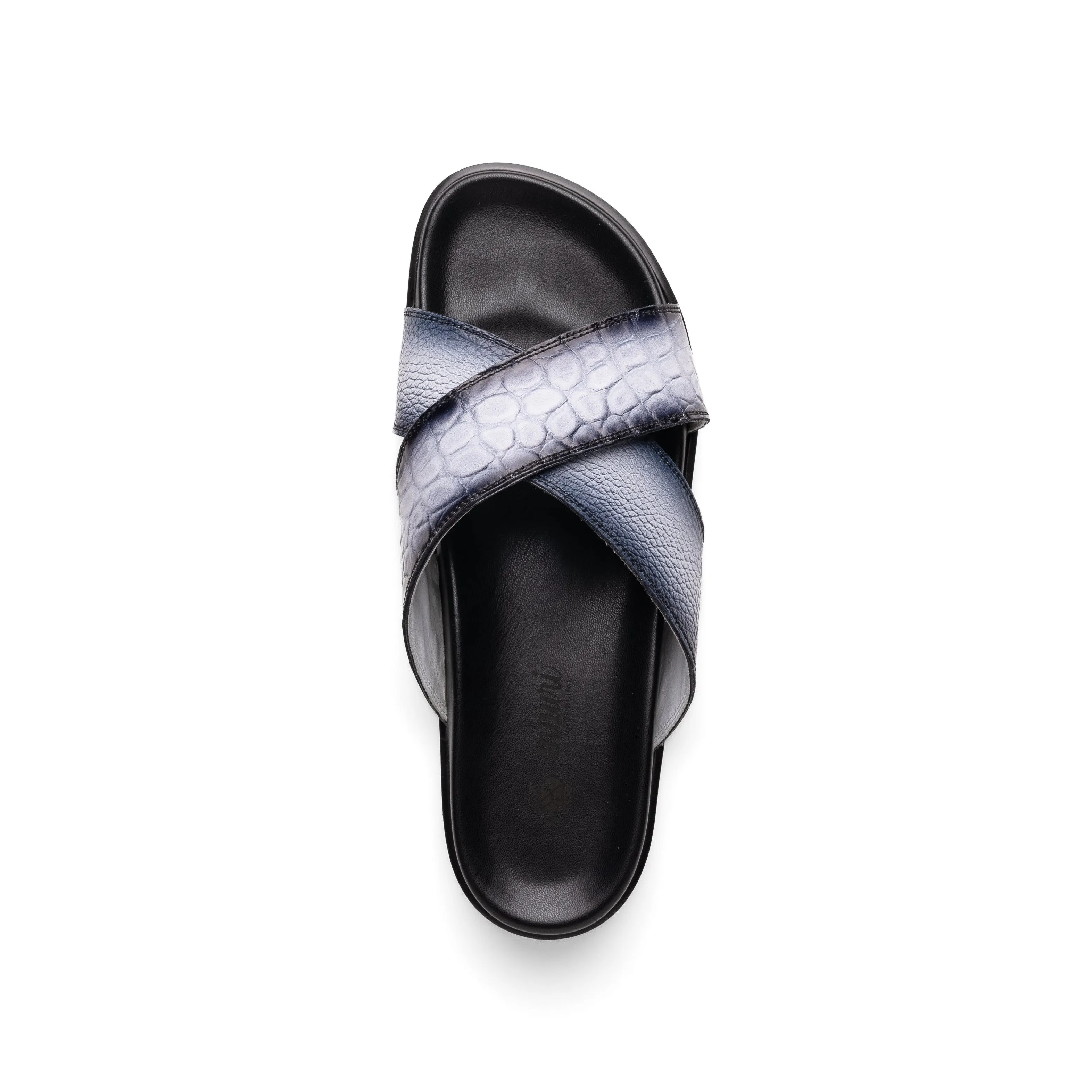 Mauri Shoes Mauri Coral in White / Dirty Black Mens Exotic Alligator / Time Leather Slip-on Sandals