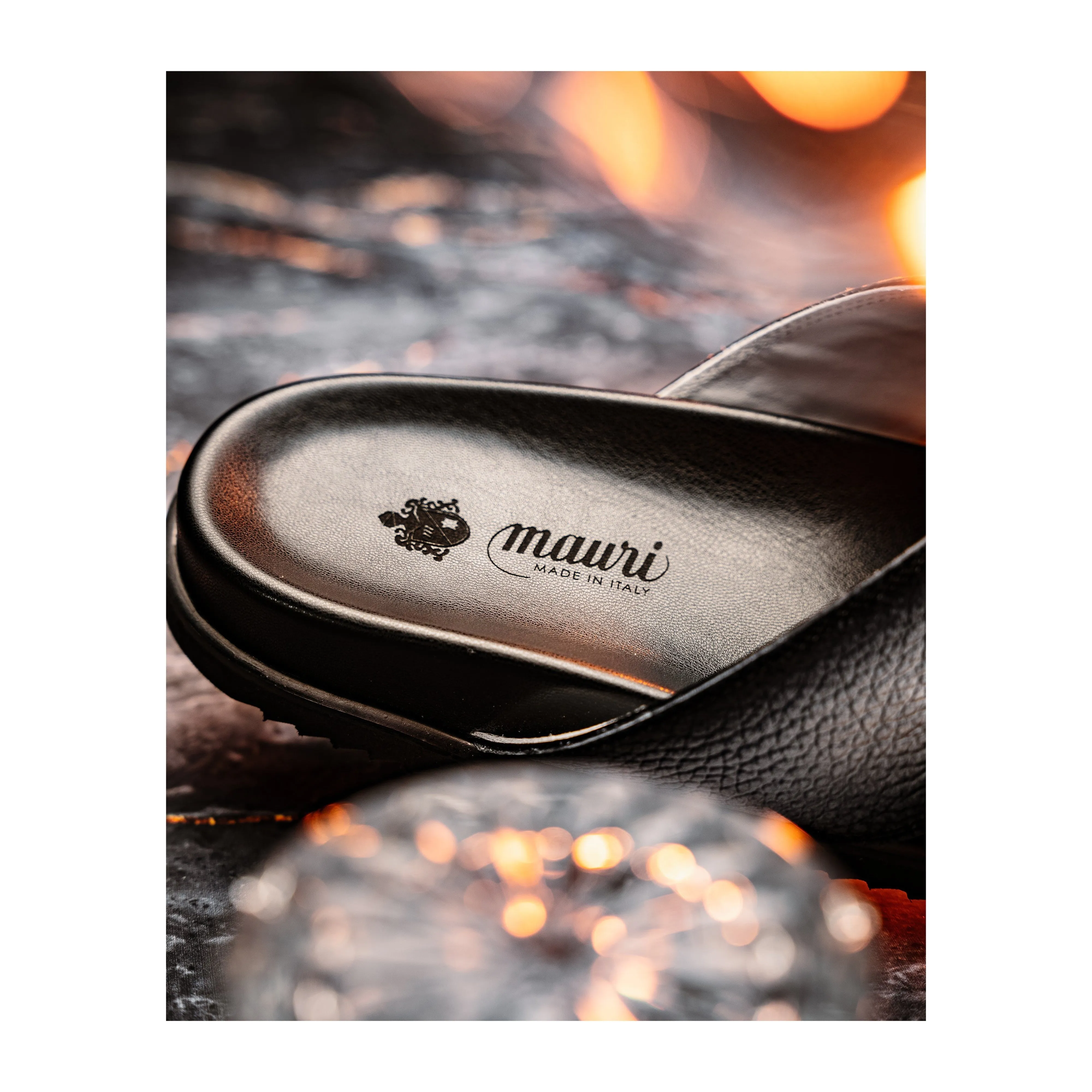 Mauri Shoes Mauri Coral in White / Dirty Black Mens Exotic Alligator / Time Leather Slip-on Sandals