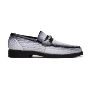 Mauri Shoes Mauri Debonair in White / Dirty Black Mens Exotic Alligator / Nappa Leather Horsebit Loafers