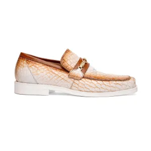 Mauri Shoes Mauri Debonair in White / Dirty Cognac Mens Exotic Alligator / Nappa Leather Horsebit Loafers