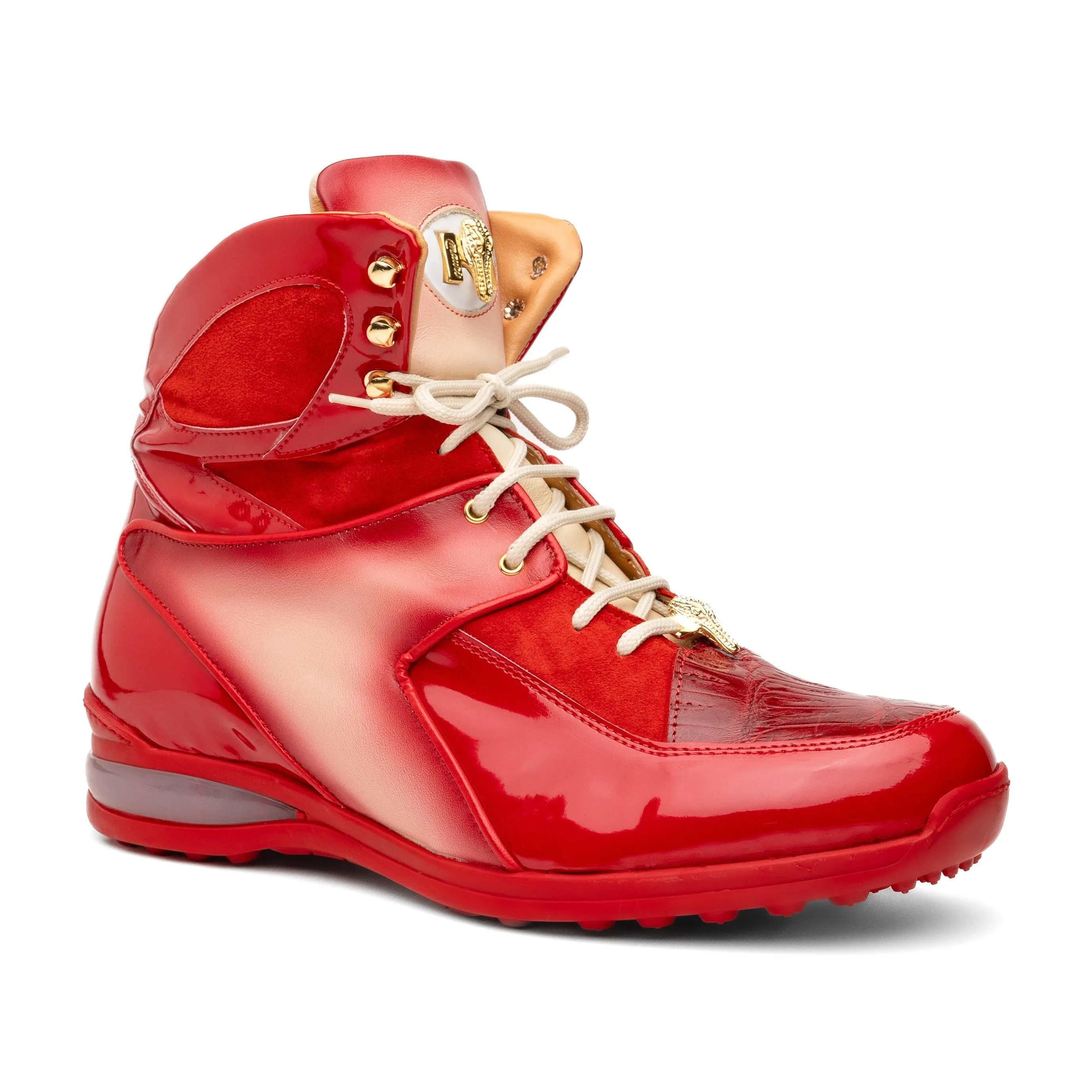 Mauri Shoes Mauri Diamond in Red / Cream / Dirty Red Mens Exotic Crocodile / Suede / Nappa / Patent Leather High-Top Sneakers