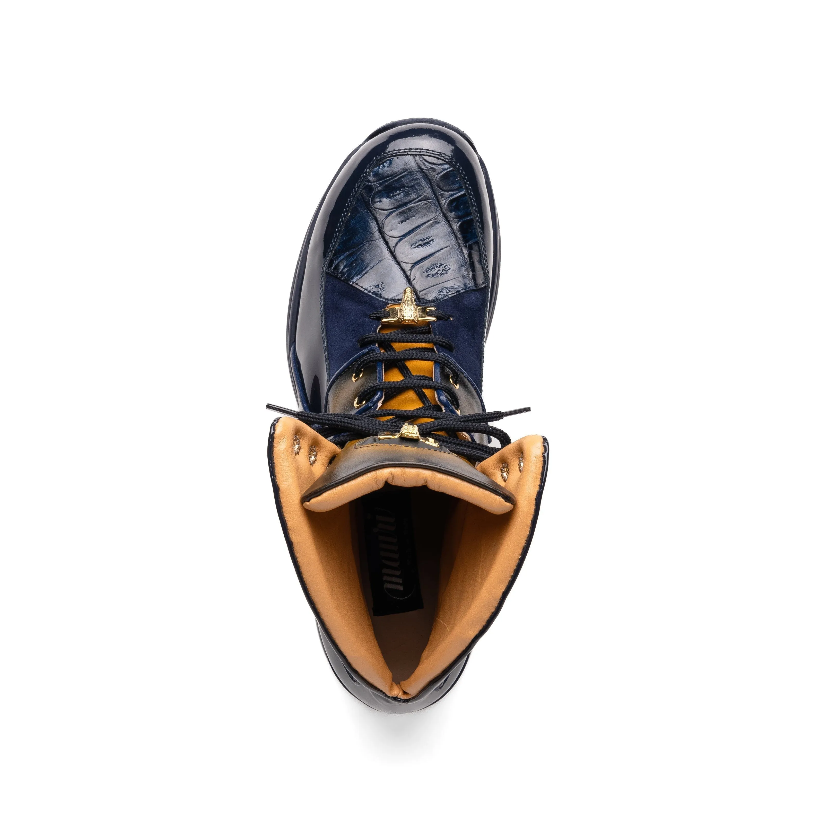 Mauri Shoes Mauri Diamond in Wonder Blue / Toffee / Dirty Wonder Blue Mens Exotic Crocodile / Suede / Nappa / Patent Leather High-Top Sneakers