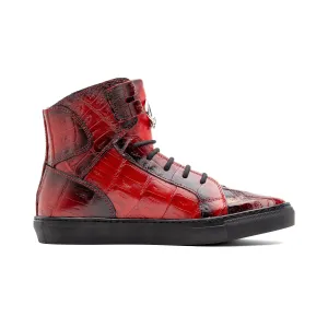 Mauri Shoes Mauri Golden Boy in Red / Dirty Black Mens Exotic Crocodile / Nappa Leather High-Top Sneakers