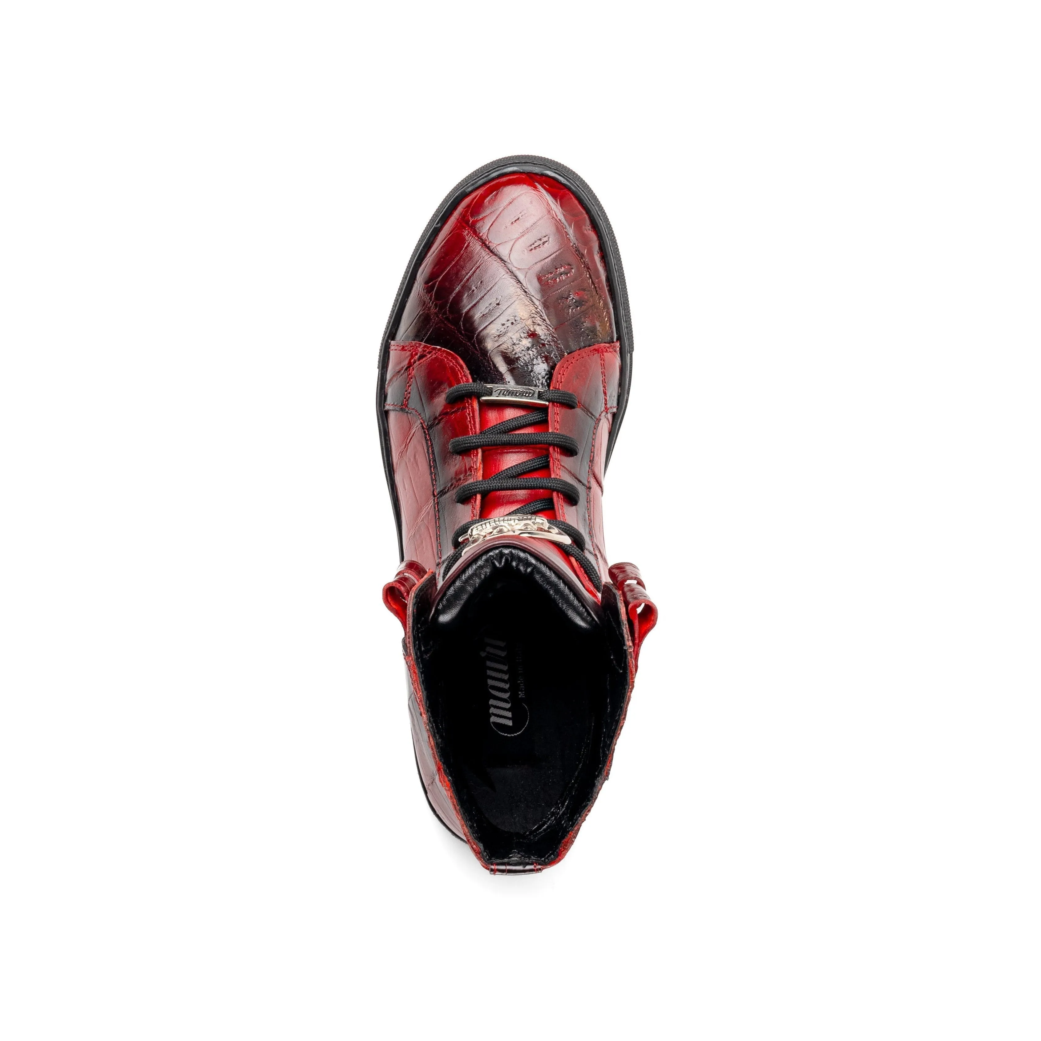 Mauri Shoes Mauri Golden Boy in Red / Dirty Black Mens Exotic Crocodile / Nappa Leather High-Top Sneakers