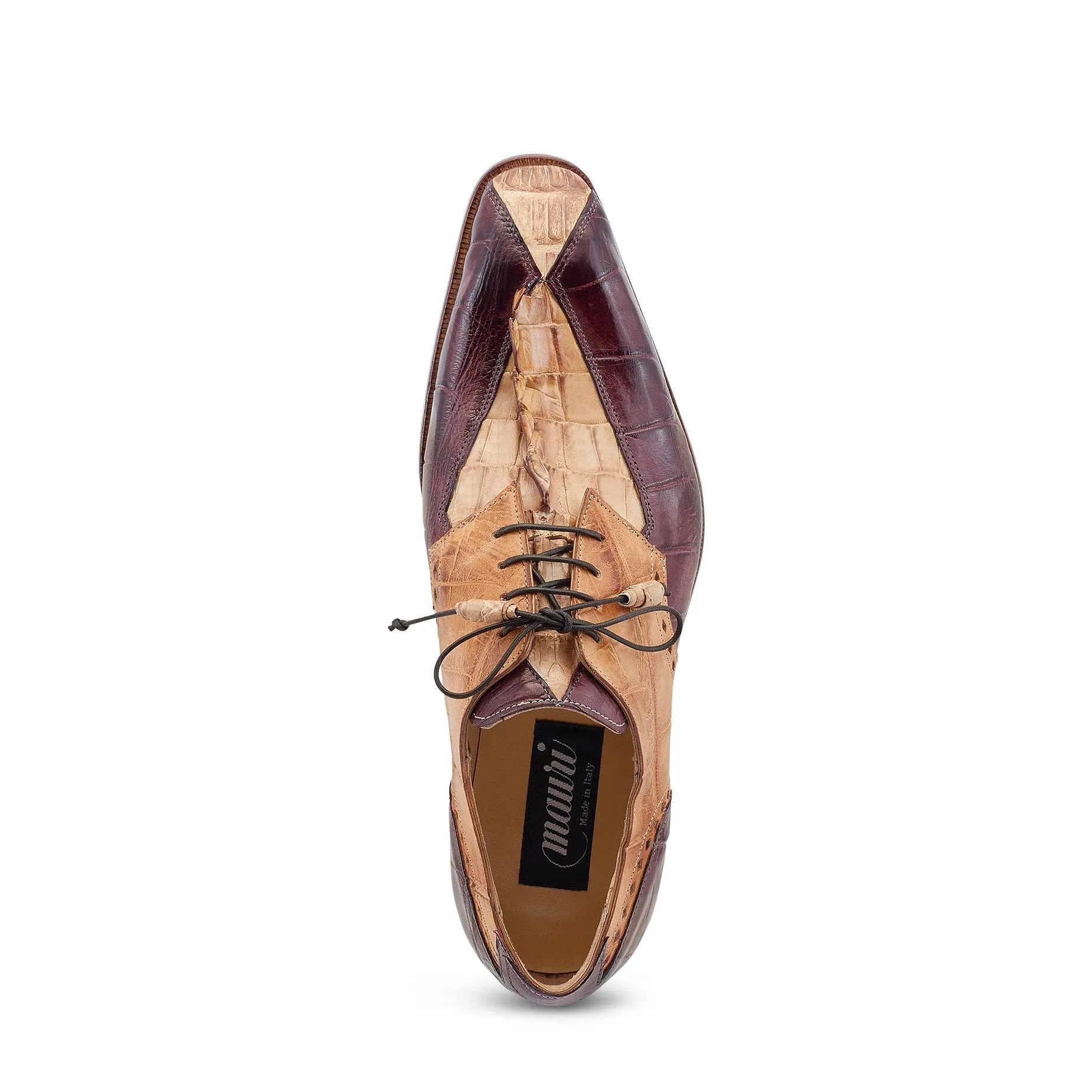 Mauri Shoes Mauri Groove in Bone / T.Moro / Brandy Mens Exotic Alligator / Hornback Dress Derby Oxfords