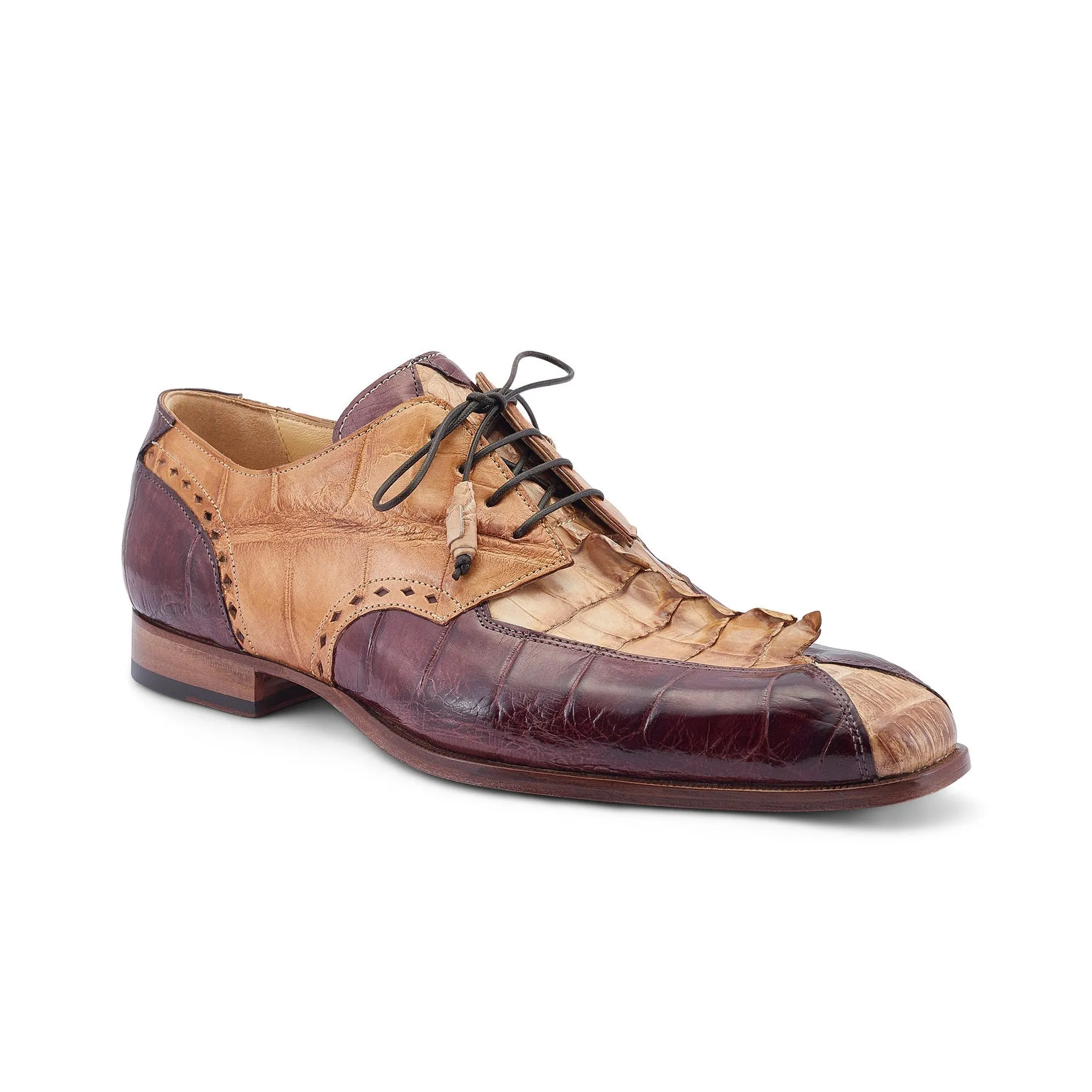 Mauri Shoes Mauri Groove in Bone / T.Moro / Brandy Mens Exotic Alligator / Hornback Dress Derby Oxfords