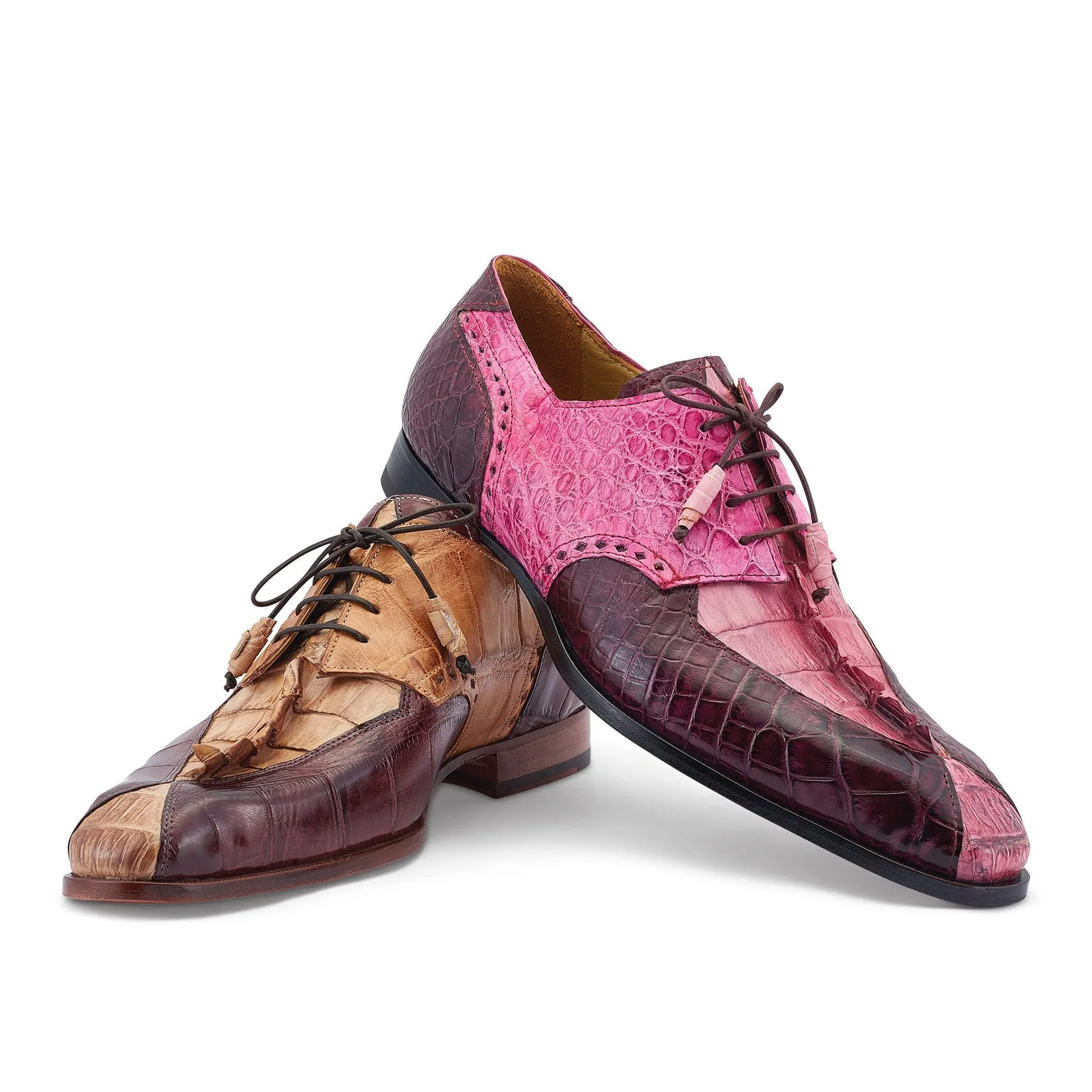Mauri Shoes Mauri Groove in Bone / T.Moro / Brandy Mens Exotic Alligator / Hornback Dress Derby Oxfords