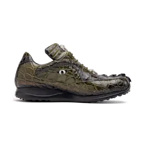 Mauri Shoes Mauri Hazard in Money Green / Dirty Black Mens Exotic Alligator / Hornback Sneakers