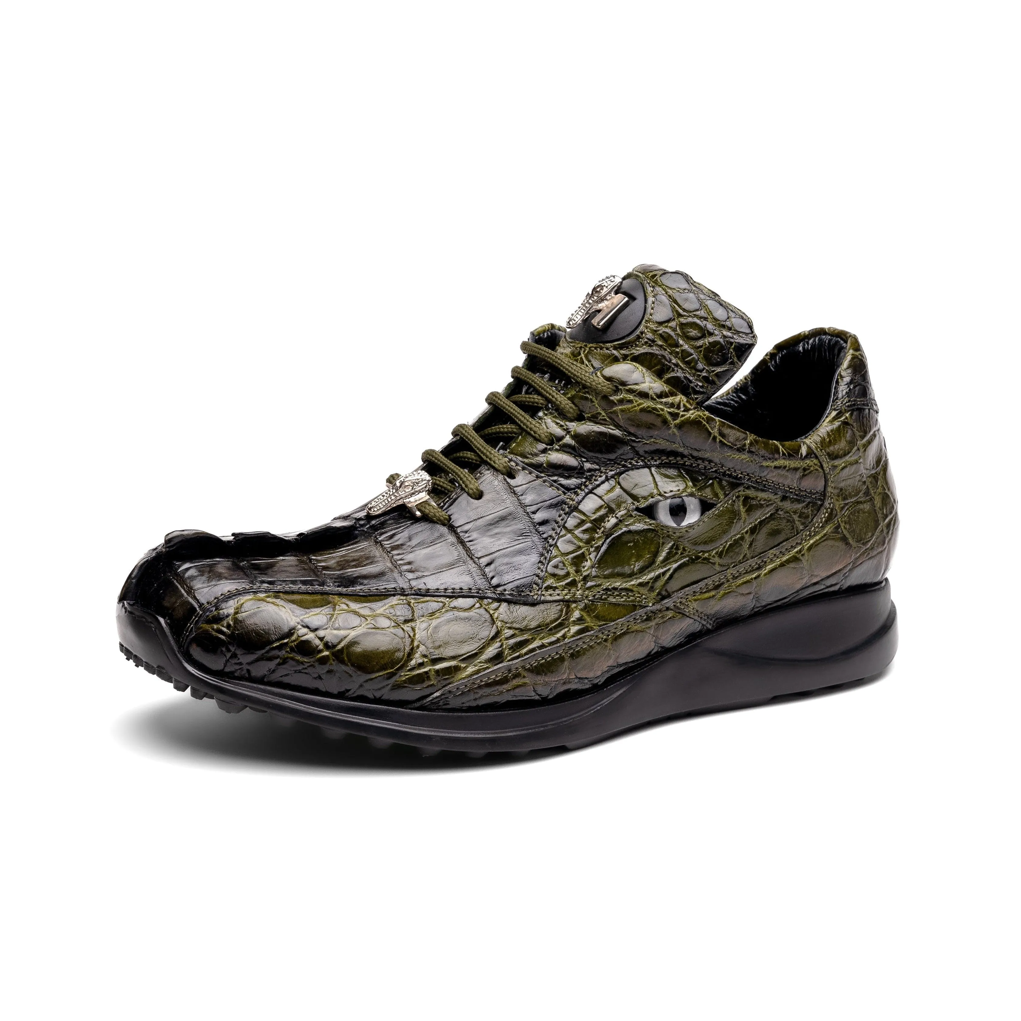Mauri Shoes Mauri Hazard in Money Green / Dirty Black Mens Exotic Alligator / Hornback Sneakers