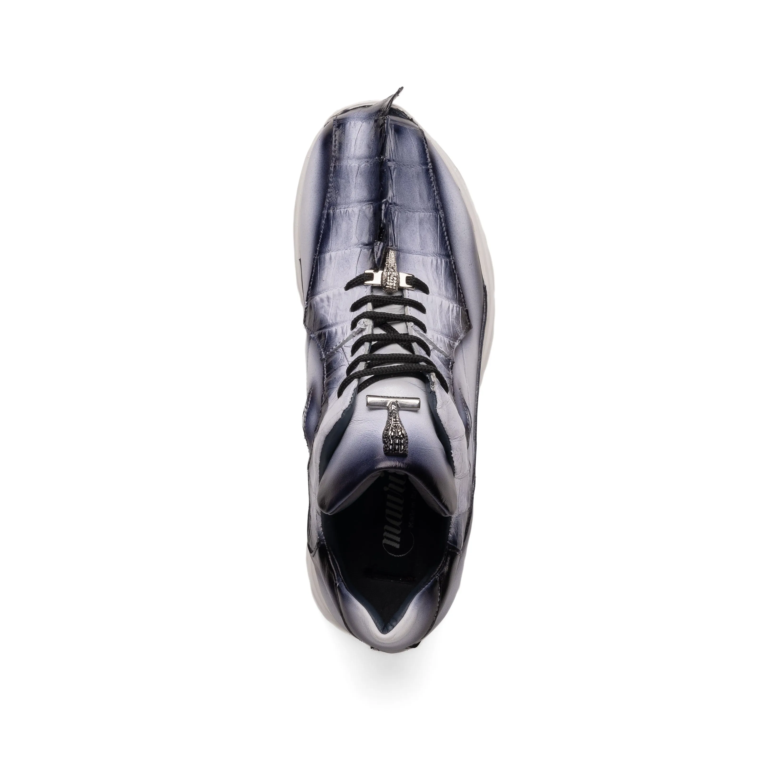 Mauri Shoes Mauri Hazard in White / Dirty Black Finished Mens Exotic Hornback / Nappa Leather Casual Sneakers