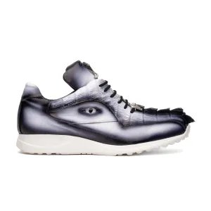 Mauri Shoes Mauri Hazard in White / Dirty Black Finished Mens Exotic Hornback / Nappa Leather Casual Sneakers