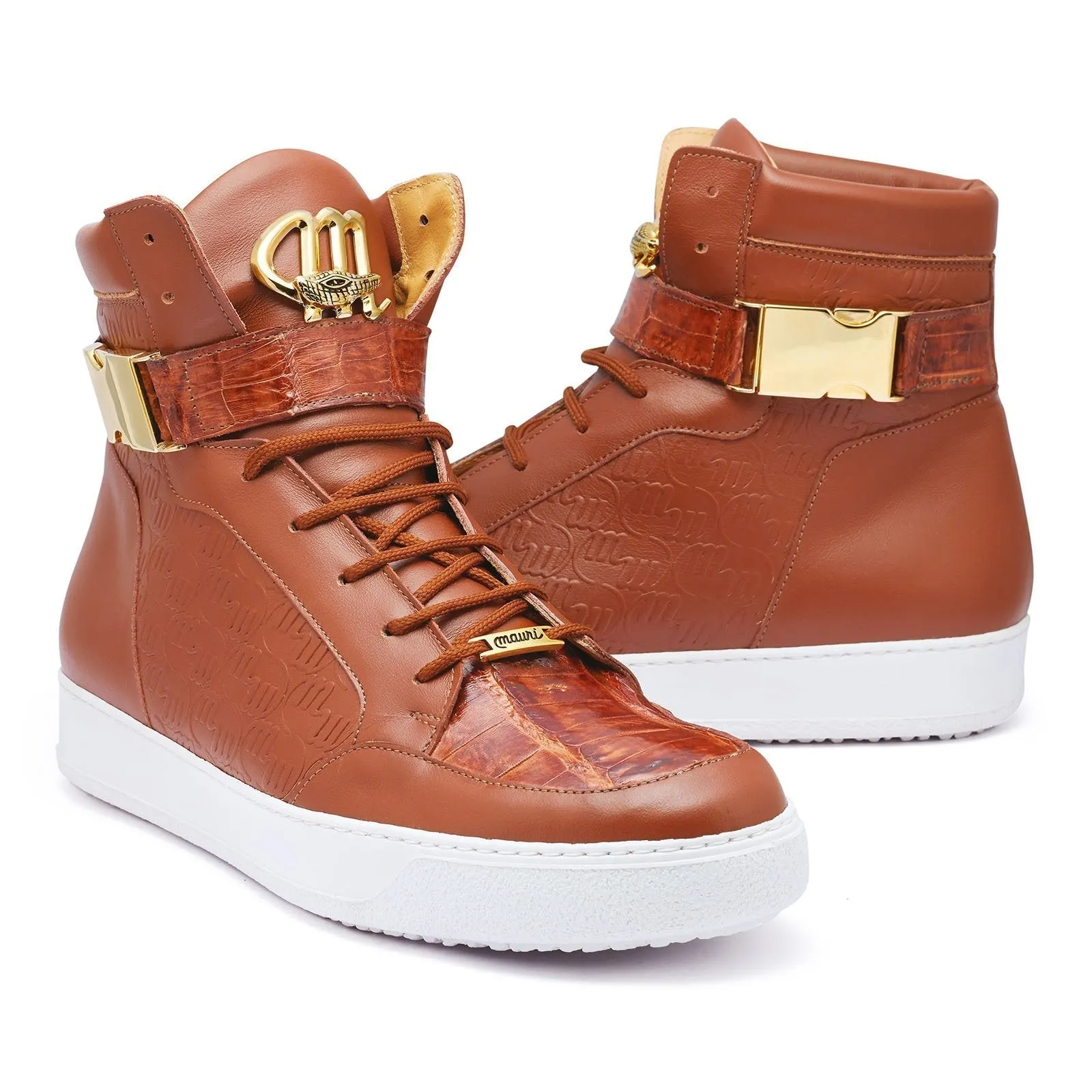 Mauri Shoes Mauri Hitman in Cognac Mens Exotic Crocodile / Nappa Leather High-Top Sneakers