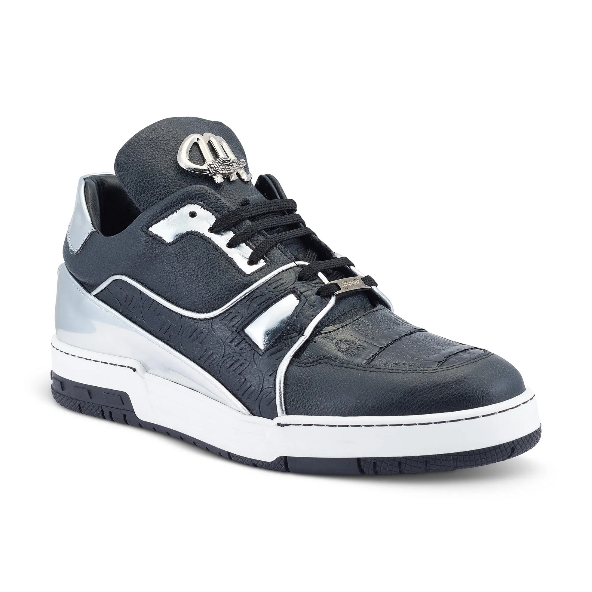Mauri Shoes Mauri Hoodlum in Black / Silver Mens Exotic Crocodile / Calf-Skin Leather Casual Sneakers