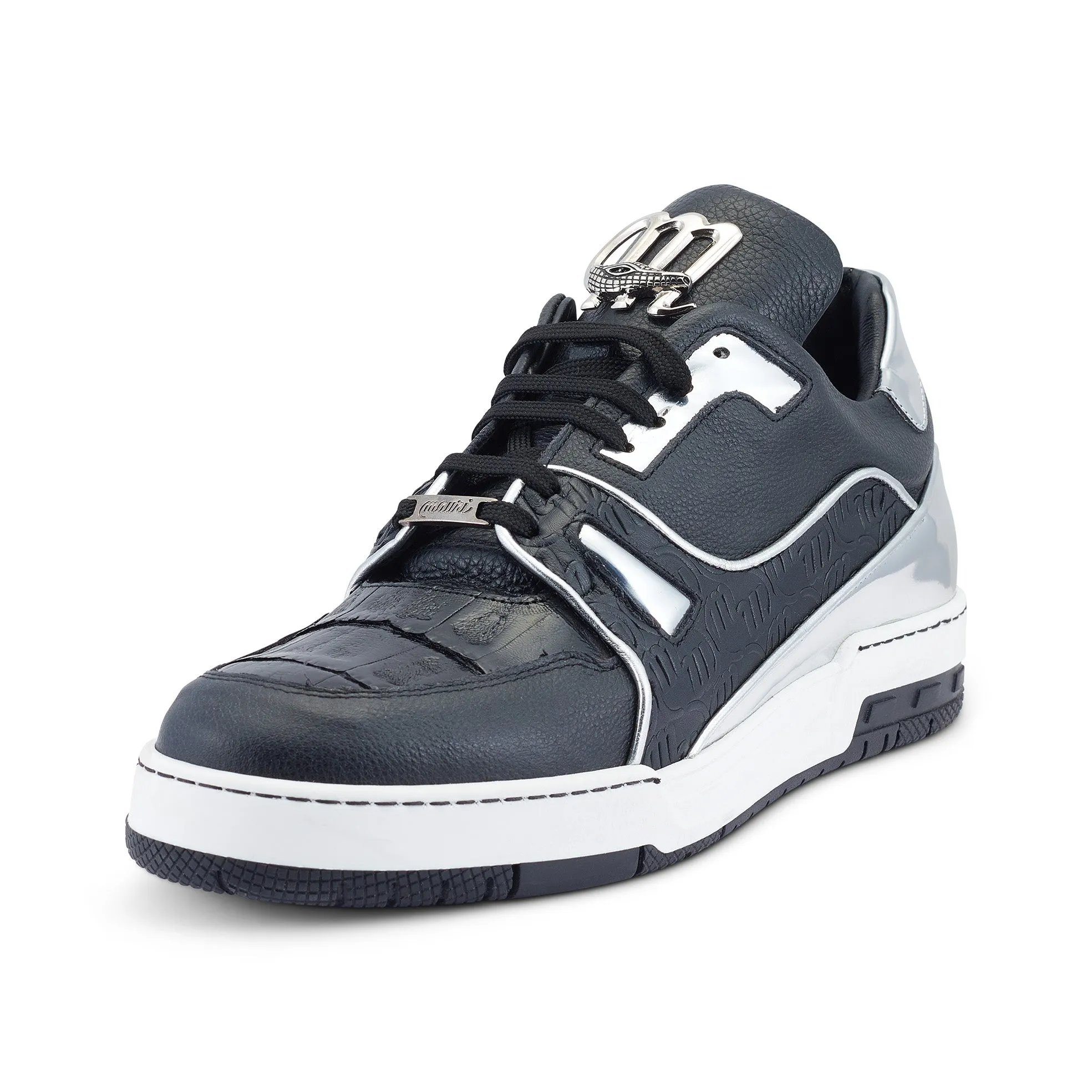 Mauri Shoes Mauri Hoodlum in Black / Silver Mens Exotic Crocodile / Calf-Skin Leather Casual Sneakers