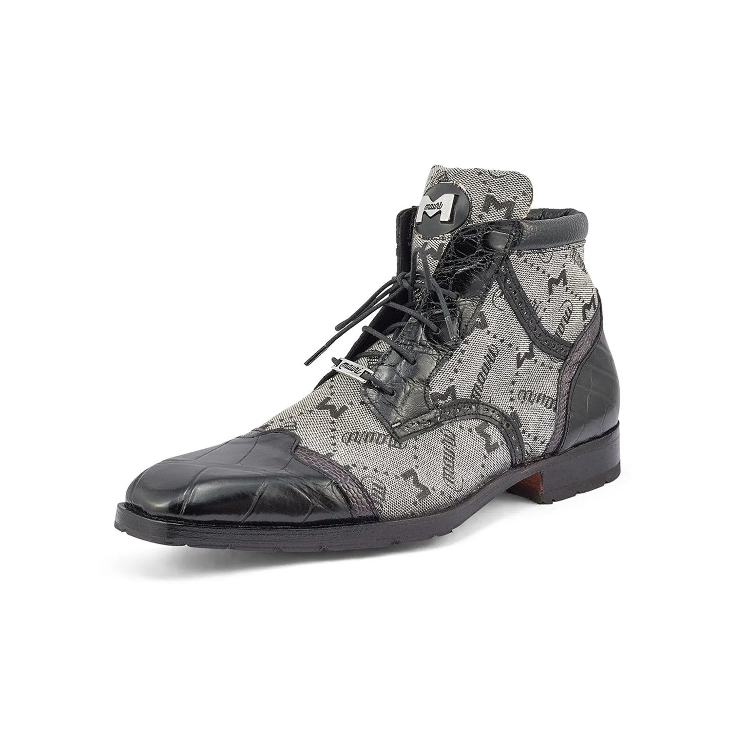 Mauri Shoes Mauri Jetset in Black / Grey Mens Exotic Alligator / Ostrich Leg / Mauri Fabric Derby Boots