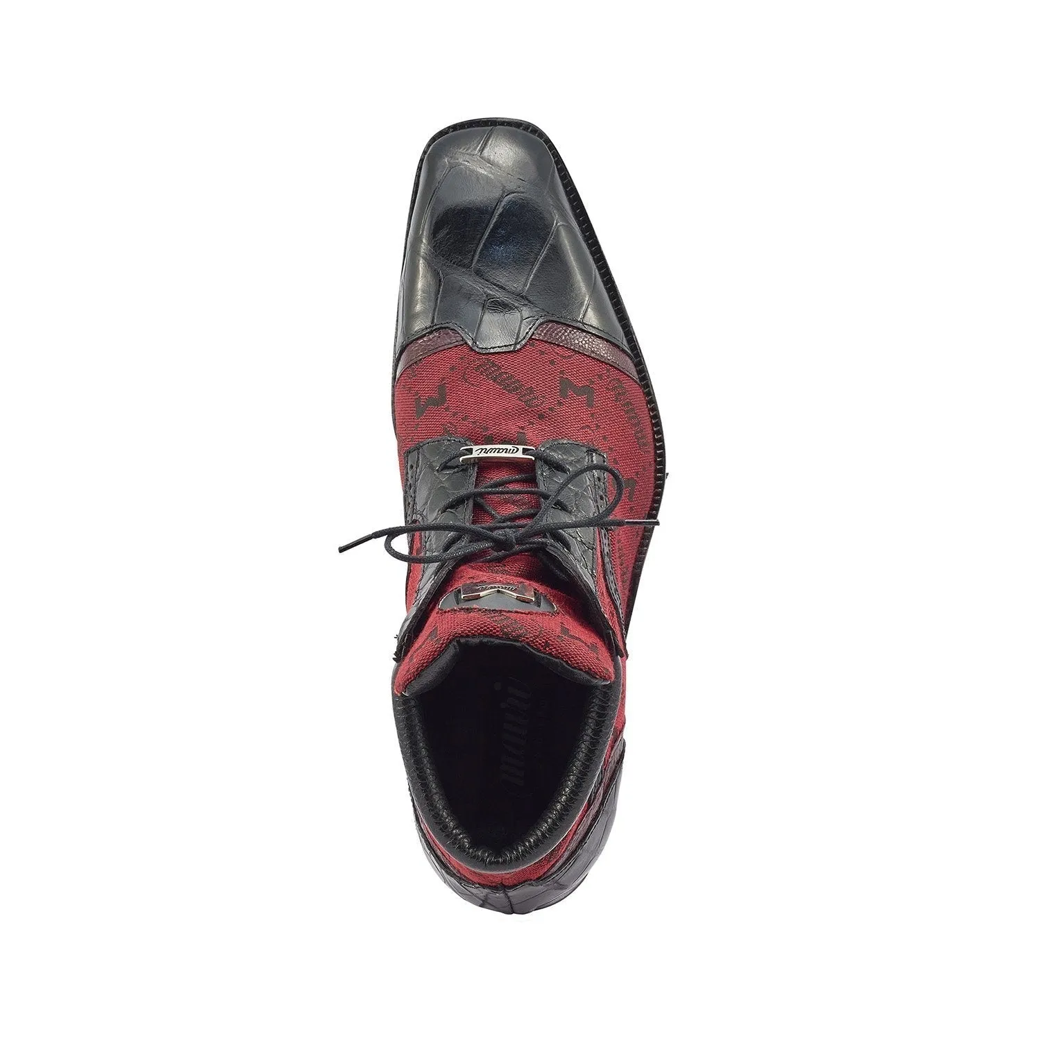 Mauri Shoes Mauri Jetset in Black / Ruby Red Mens Exotic Alligator / Ostrich Leg / Mauri Fabric Derby Boots