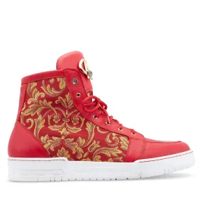 Mauri Shoes Mauri Kingpin in Red Mens Exotic Crocodile/ Calf-Skin Leather / Gobelins Fabric Hightop Sneakers