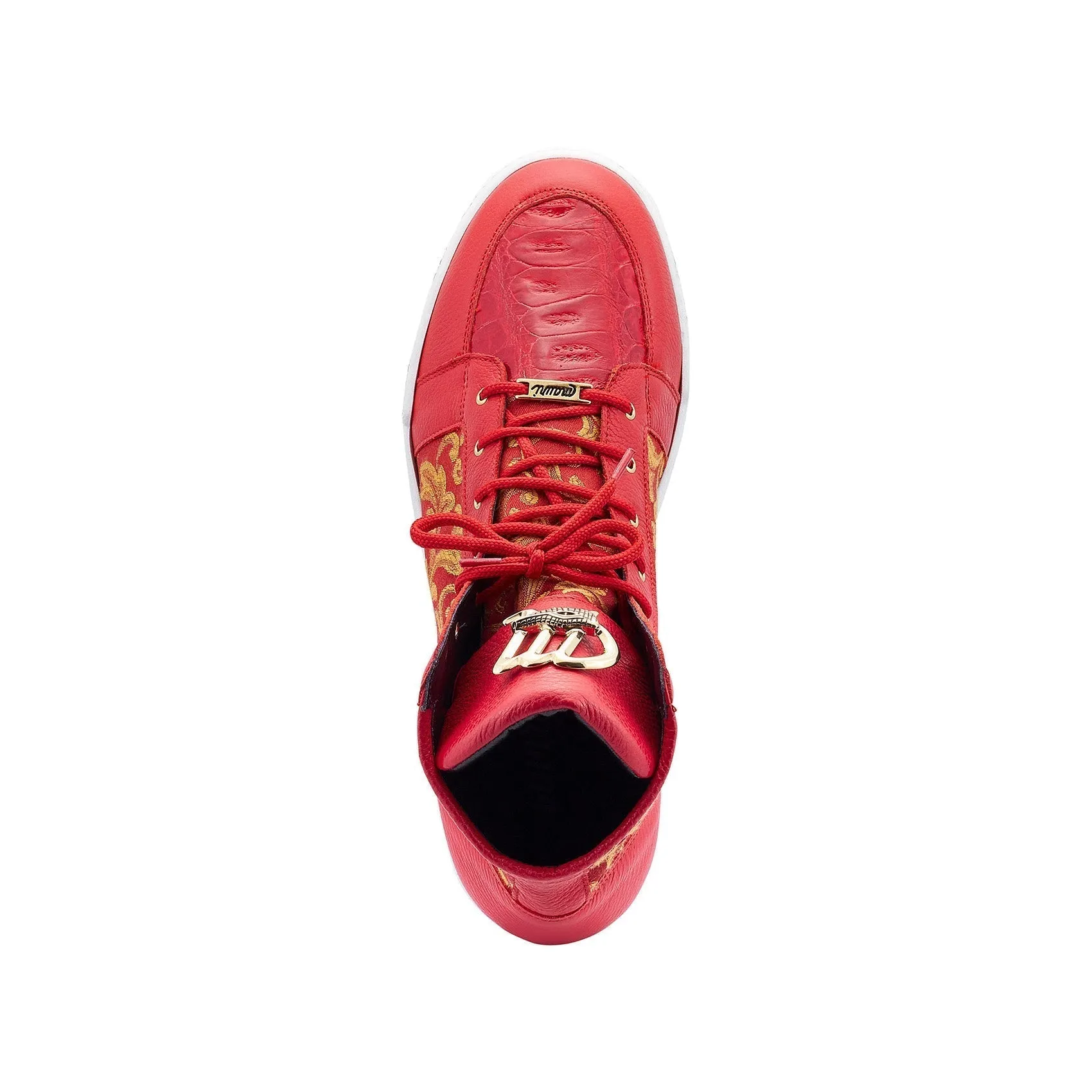 Mauri Shoes Mauri Kingpin in Red Mens Exotic Crocodile/ Calf-Skin Leather / Gobelins Fabric Hightop Sneakers