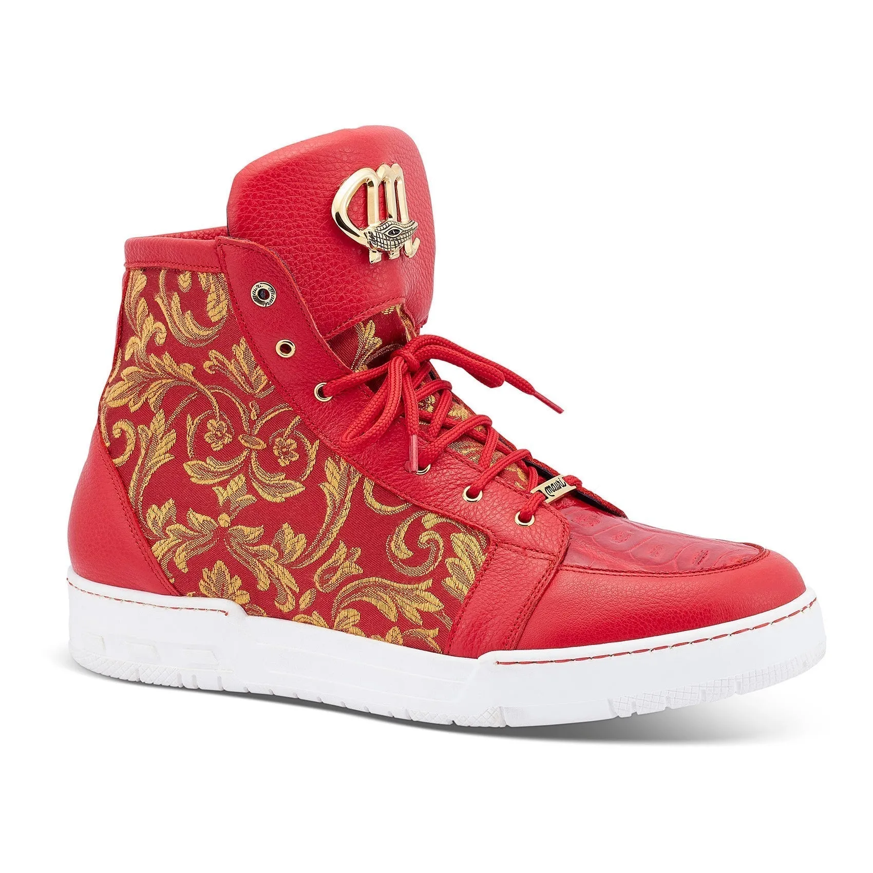 Mauri Shoes Mauri Kingpin in Red Mens Exotic Crocodile/ Calf-Skin Leather / Gobelins Fabric Hightop Sneakers