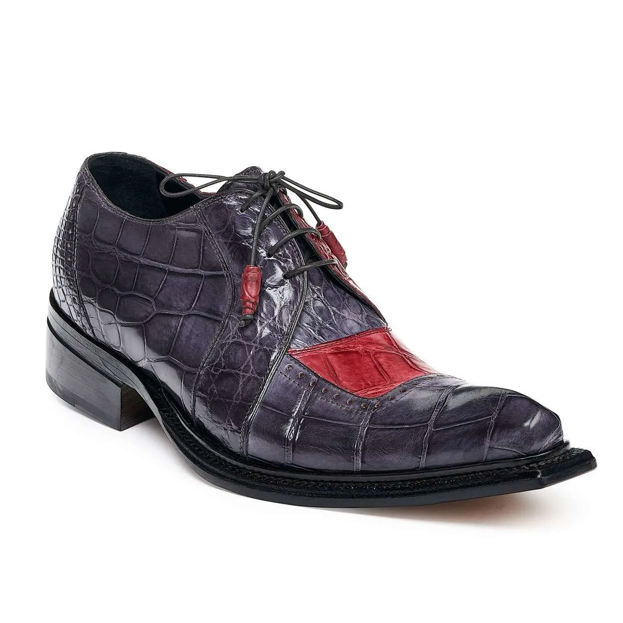 Mauri Shoes Mauri Pino Medium Grey / Bordeaux Mens Exotic Alligator Body Oxfords