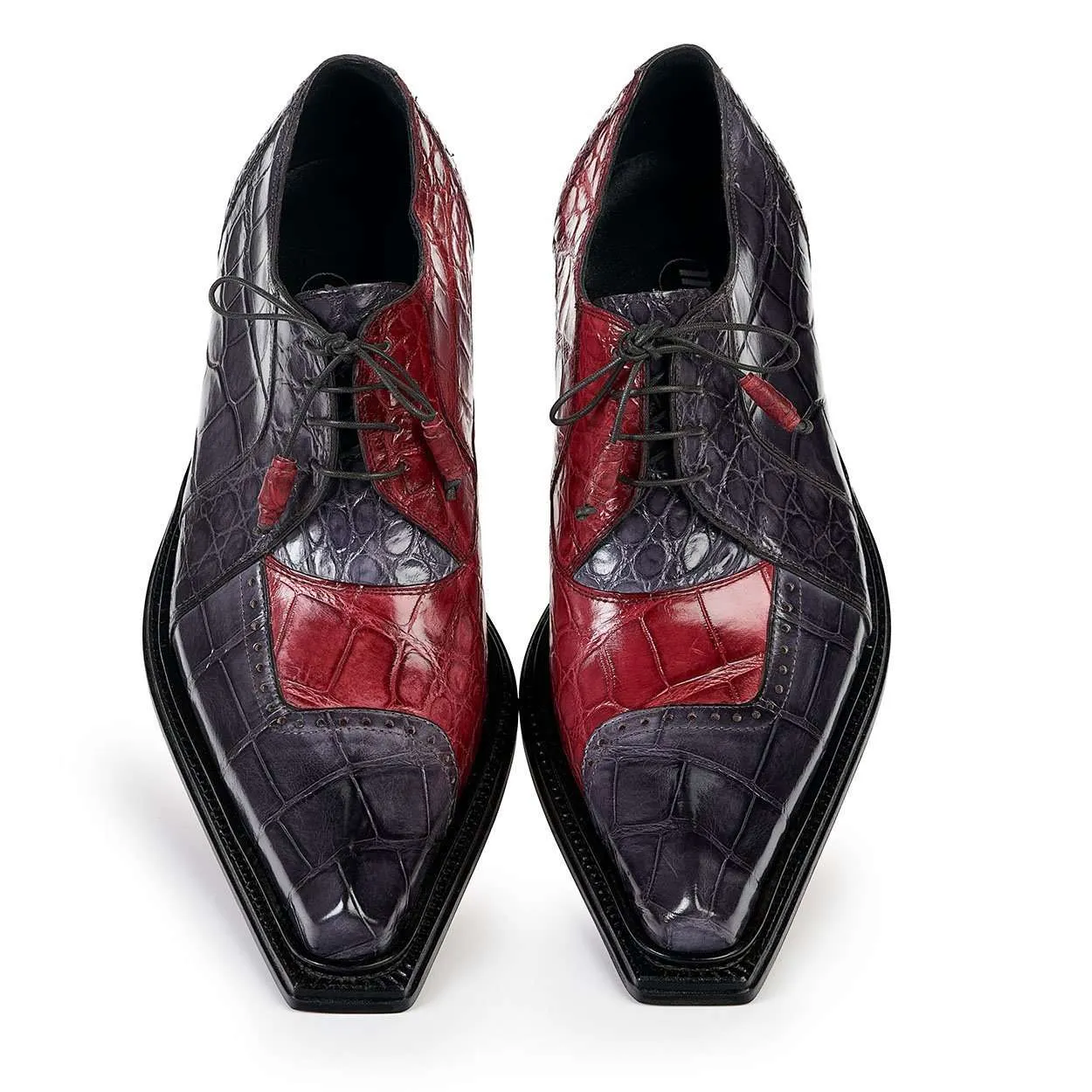 Mauri Shoes Mauri Pino Medium Grey / Bordeaux Mens Exotic Alligator Body Oxfords
