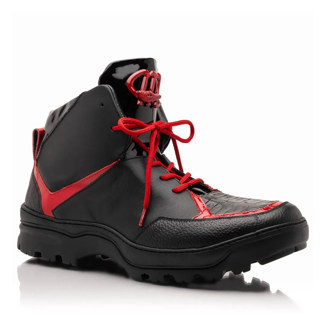 Mauri Shoes Mauri Polar in Black / Red Mens Exotic Crocodile / Patent / Time Calf-Skin Leather Boots
