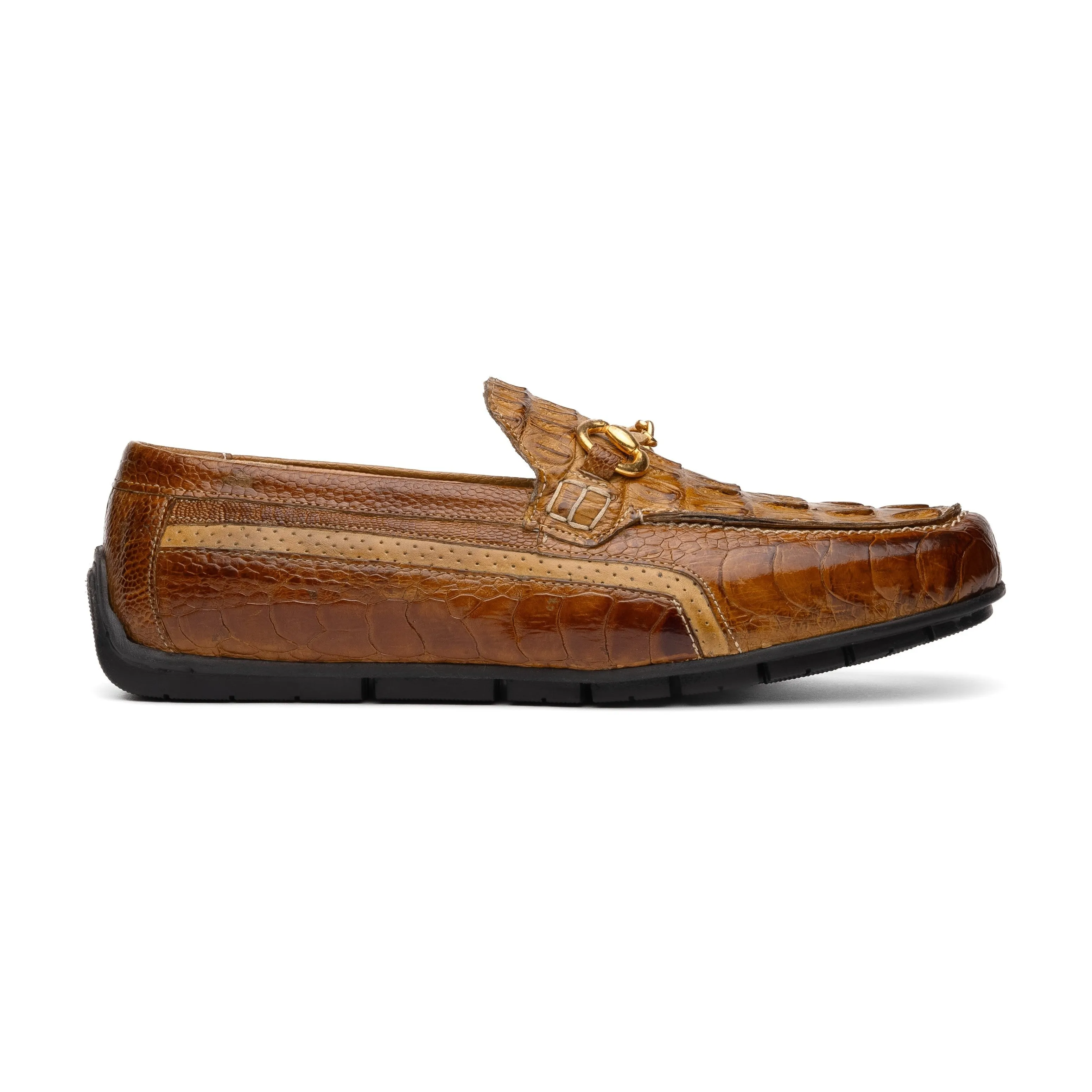 Mauri Shoes Mauri Polo in Mustard Mens Exotic Hornback / Ostrich Leg / Calf-Skin Leather Moccasin Driver Horsebit Loafers