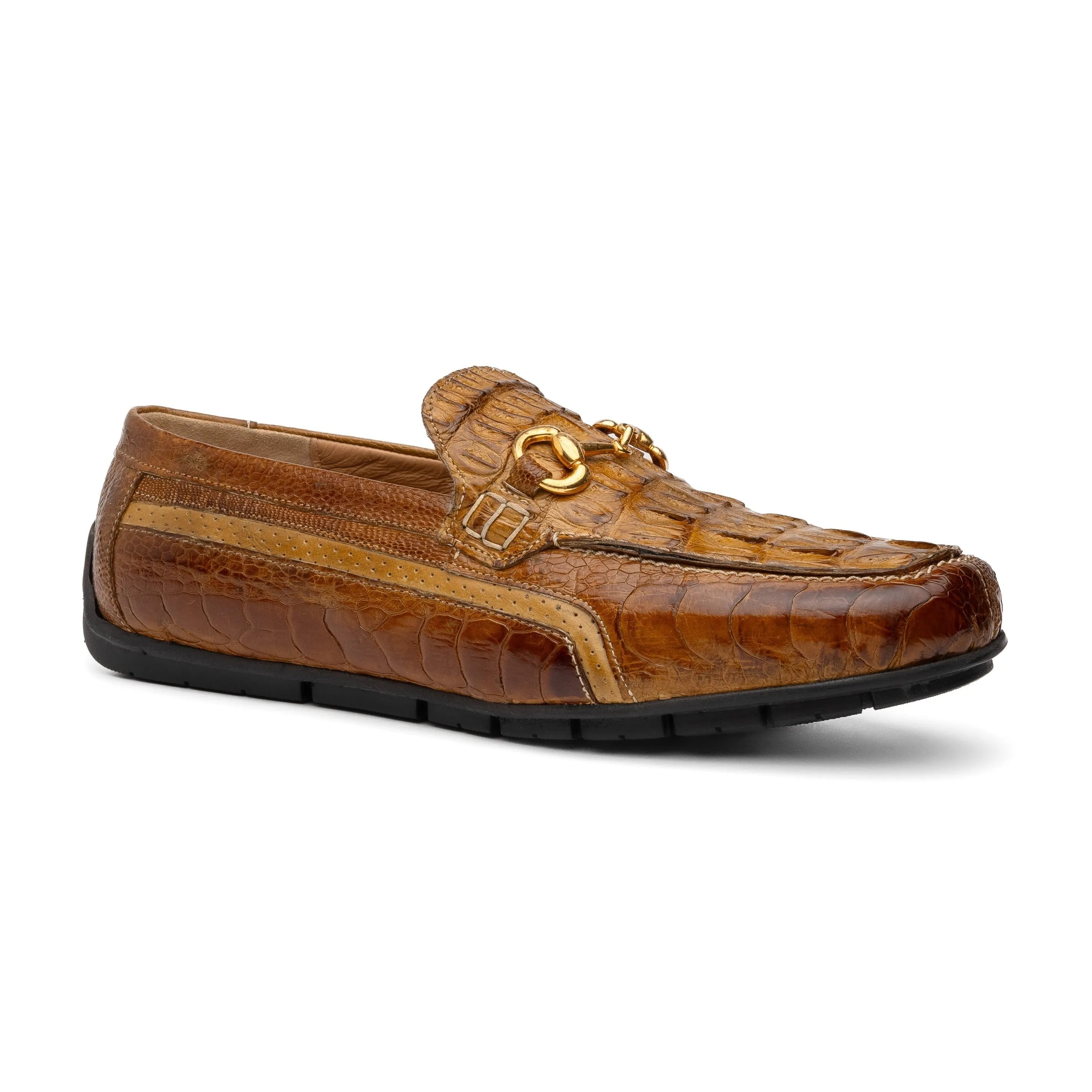 Mauri Shoes Mauri Polo in Mustard Mens Exotic Hornback / Ostrich Leg / Calf-Skin Leather Moccasin Driver Horsebit Loafers