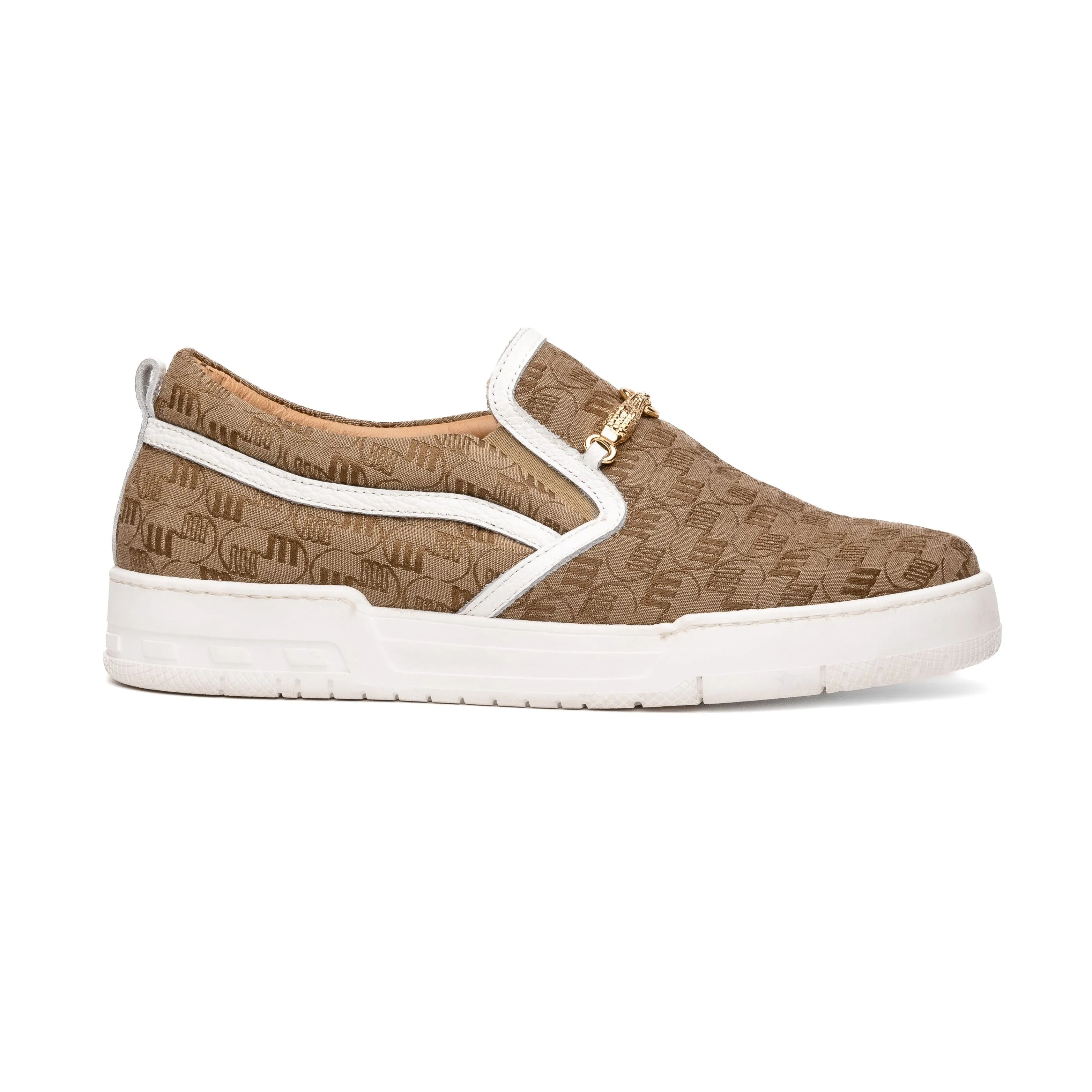 Mauri Shoes Mauri Posh in Beige / White Mens Double M Fabric / Time Leather Slip-On Sneakers