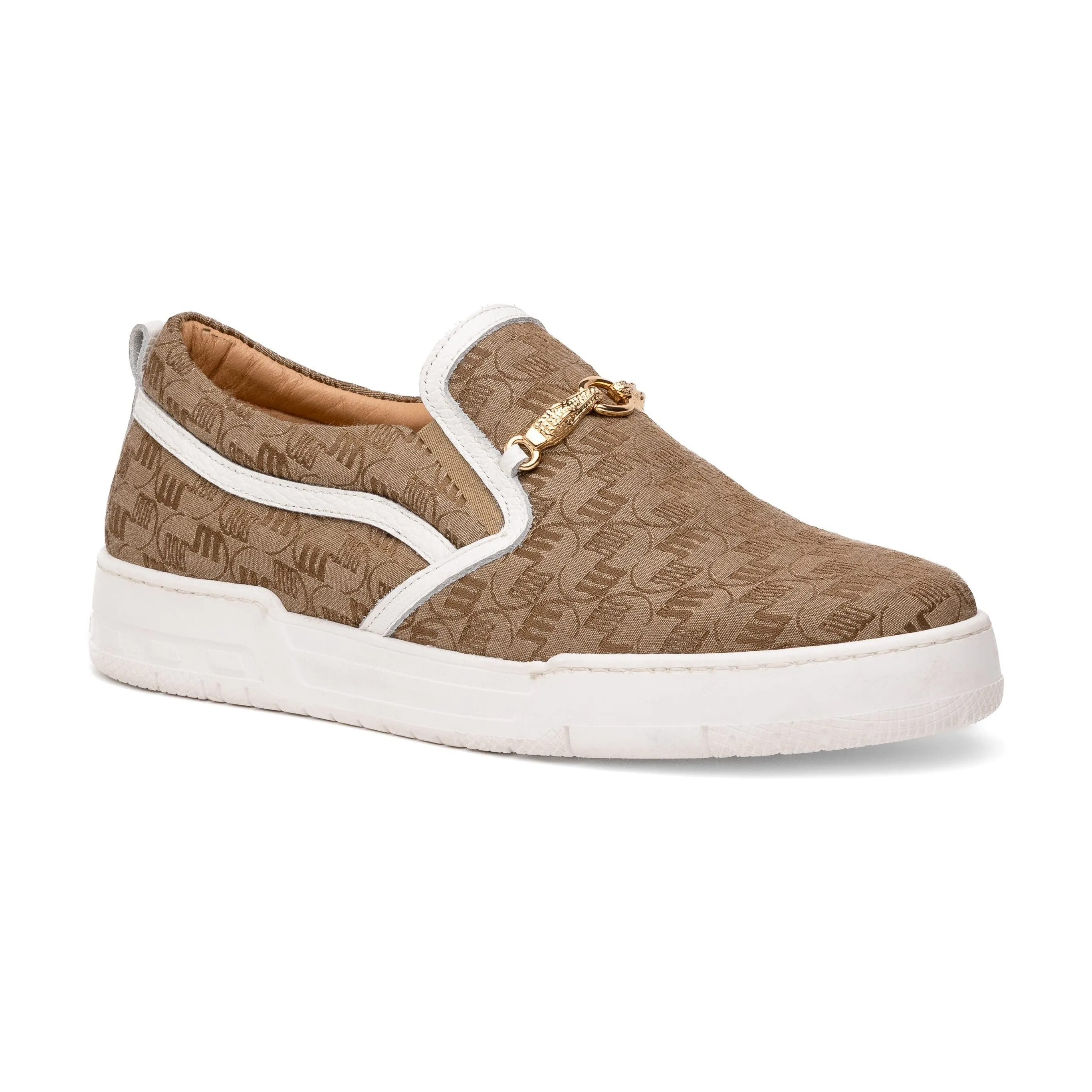 Mauri Shoes Mauri Posh in Beige / White Mens Double M Fabric / Time Leather Slip-On Sneakers