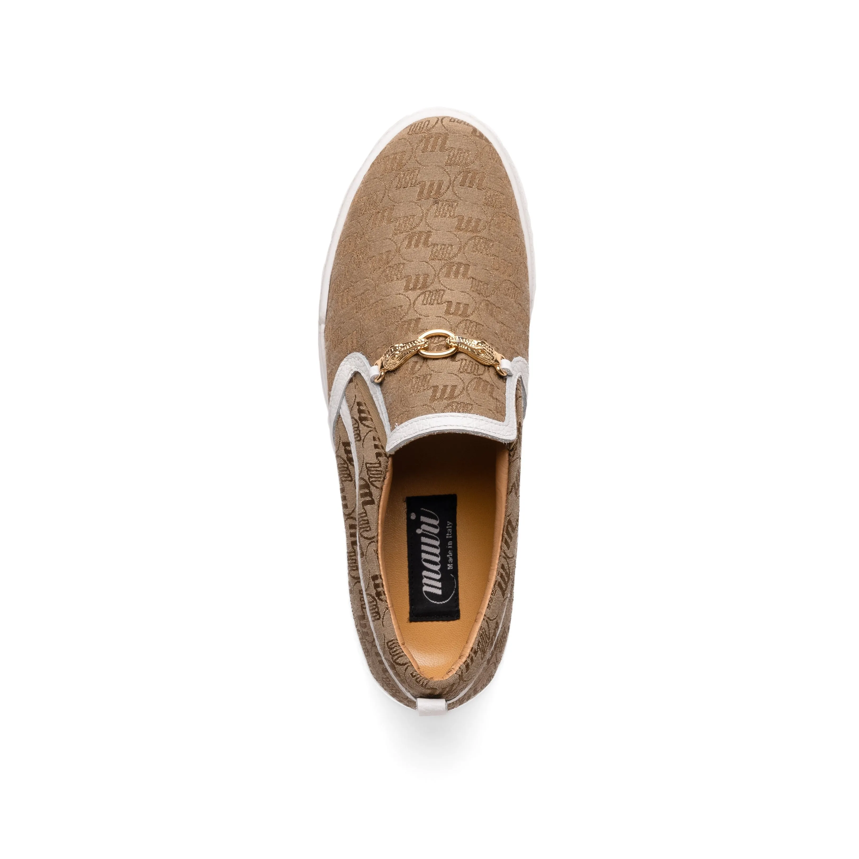 Mauri Shoes Mauri Posh in Beige / White Mens Double M Fabric / Time Leather Slip-On Sneakers