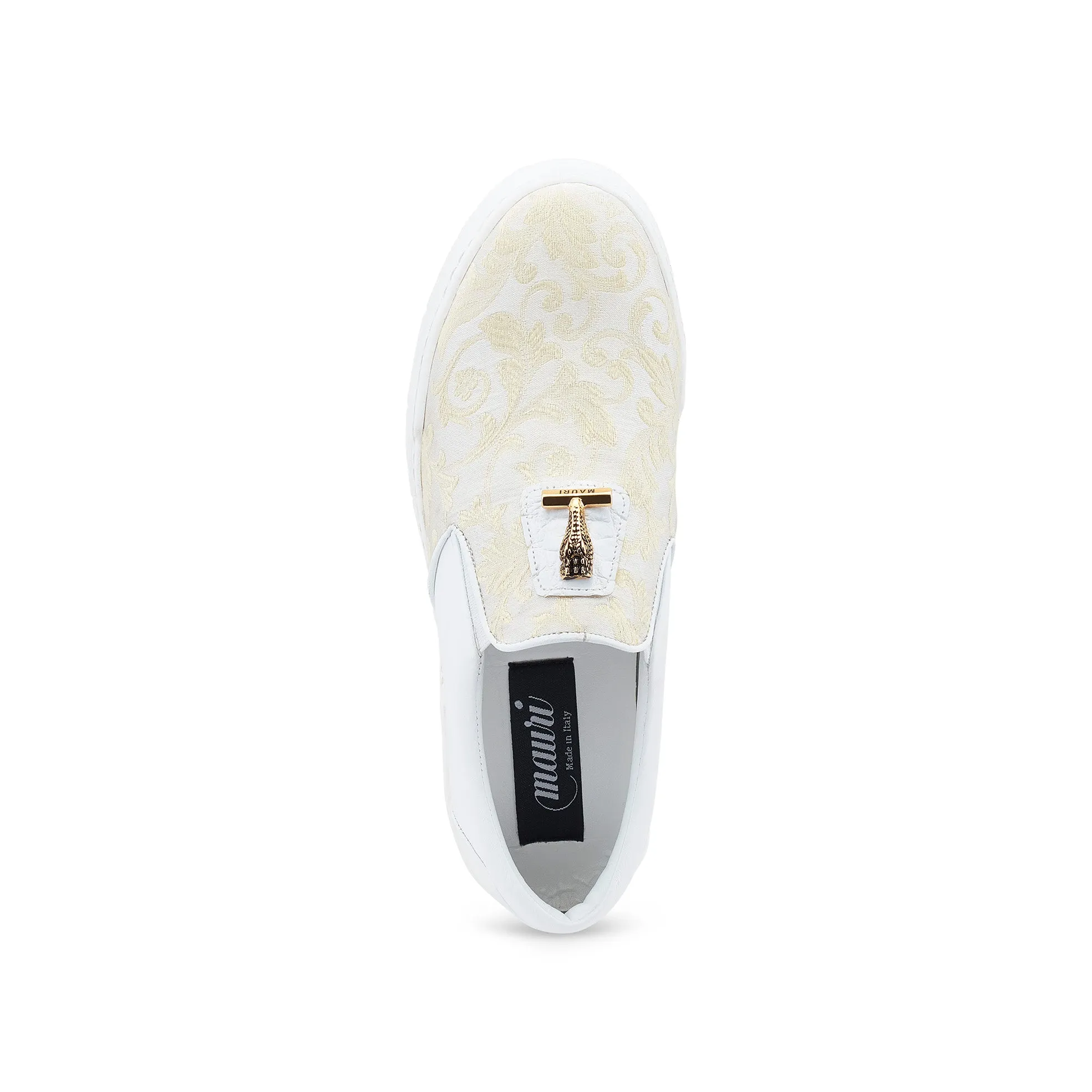 Mauri Shoes Mauri Posh in White / Ivory Mens Alligator, Nappa Leather & Fabric Casual Slip-On Sneakers