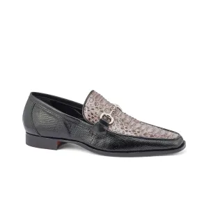 Mauri Shoes Mauri Priest in Black / Medium Grey Mens Exotic Iguana / Python Men's Shoes Horsebit Loafers