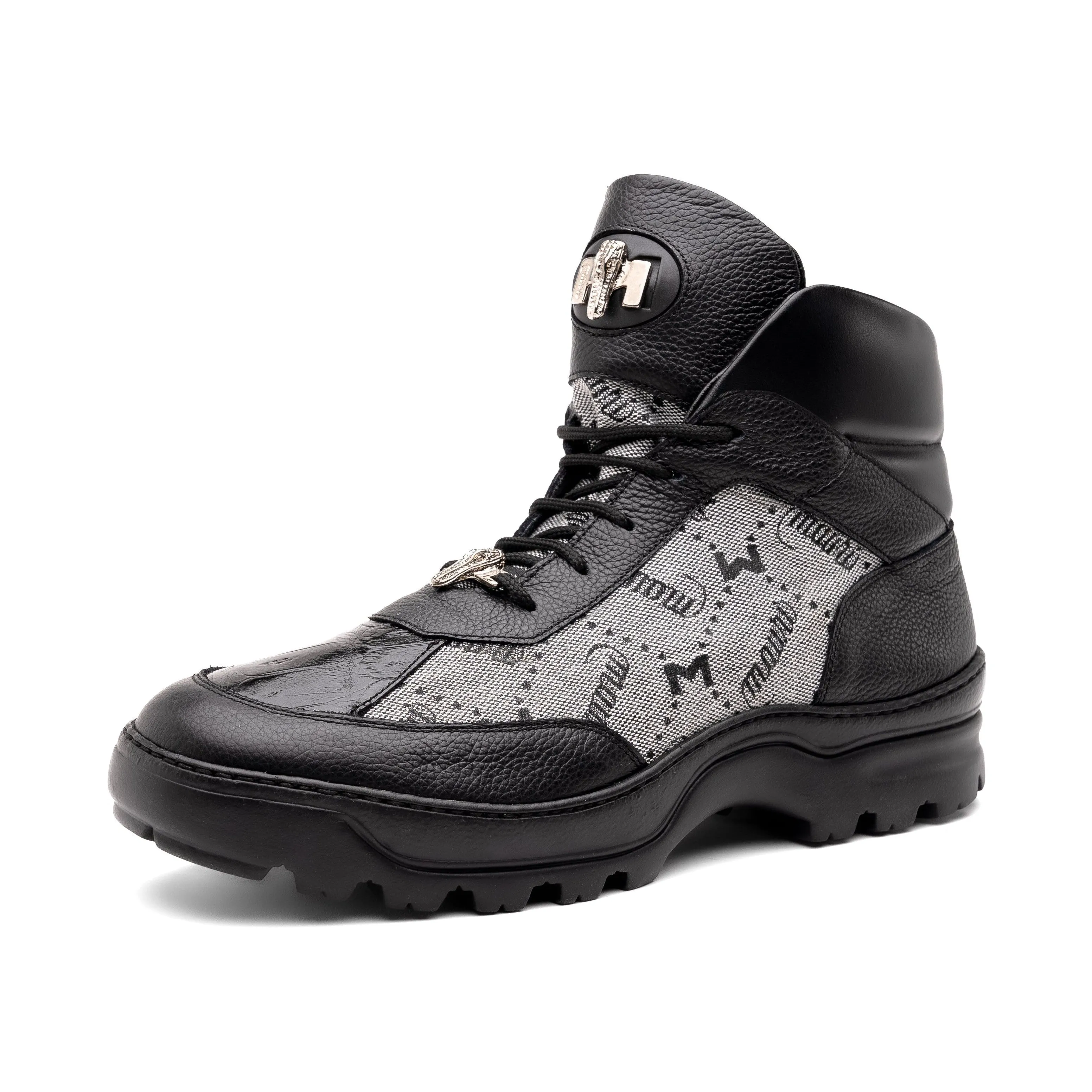 Mauri Shoes Mauri Pyro in Black / Grey Mens Exotic Crocodile / Fabric / Nappa Leather Boots